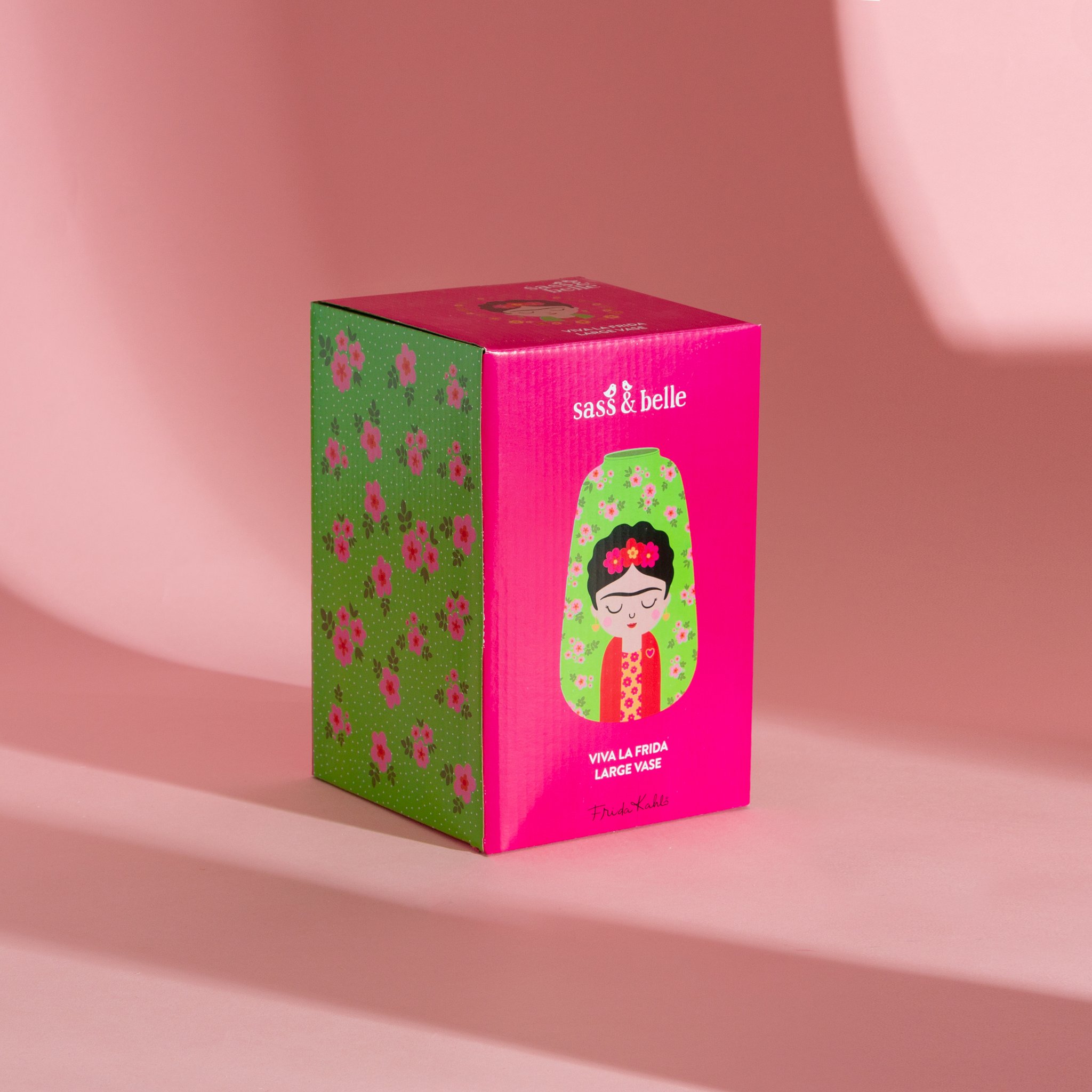 Geschenkbox der grossen Frida Blumenvase, pink mit Blumenmuster