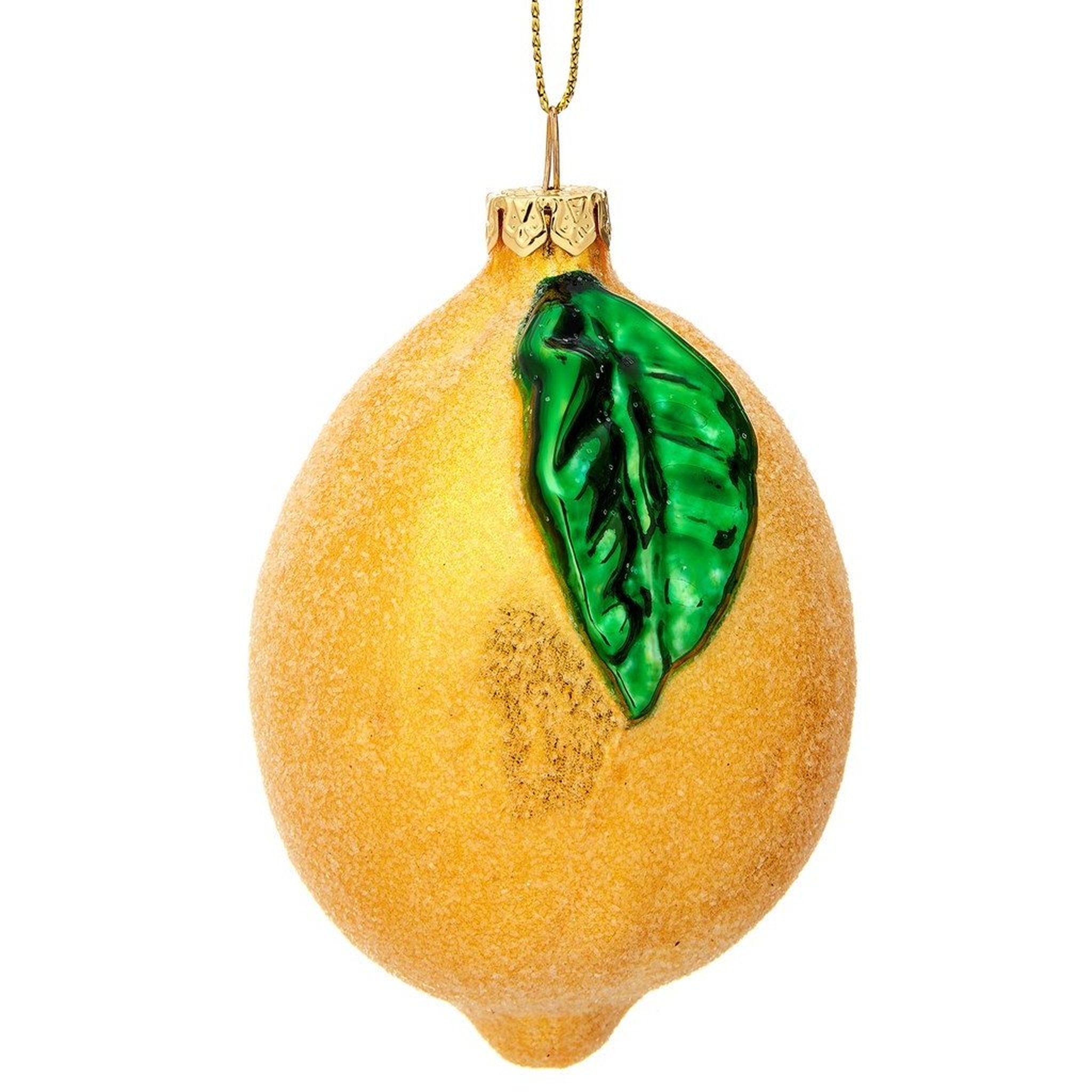 Décoration de Noël citron Sass & Belle, citron jaune en verre avec feuille, détourée