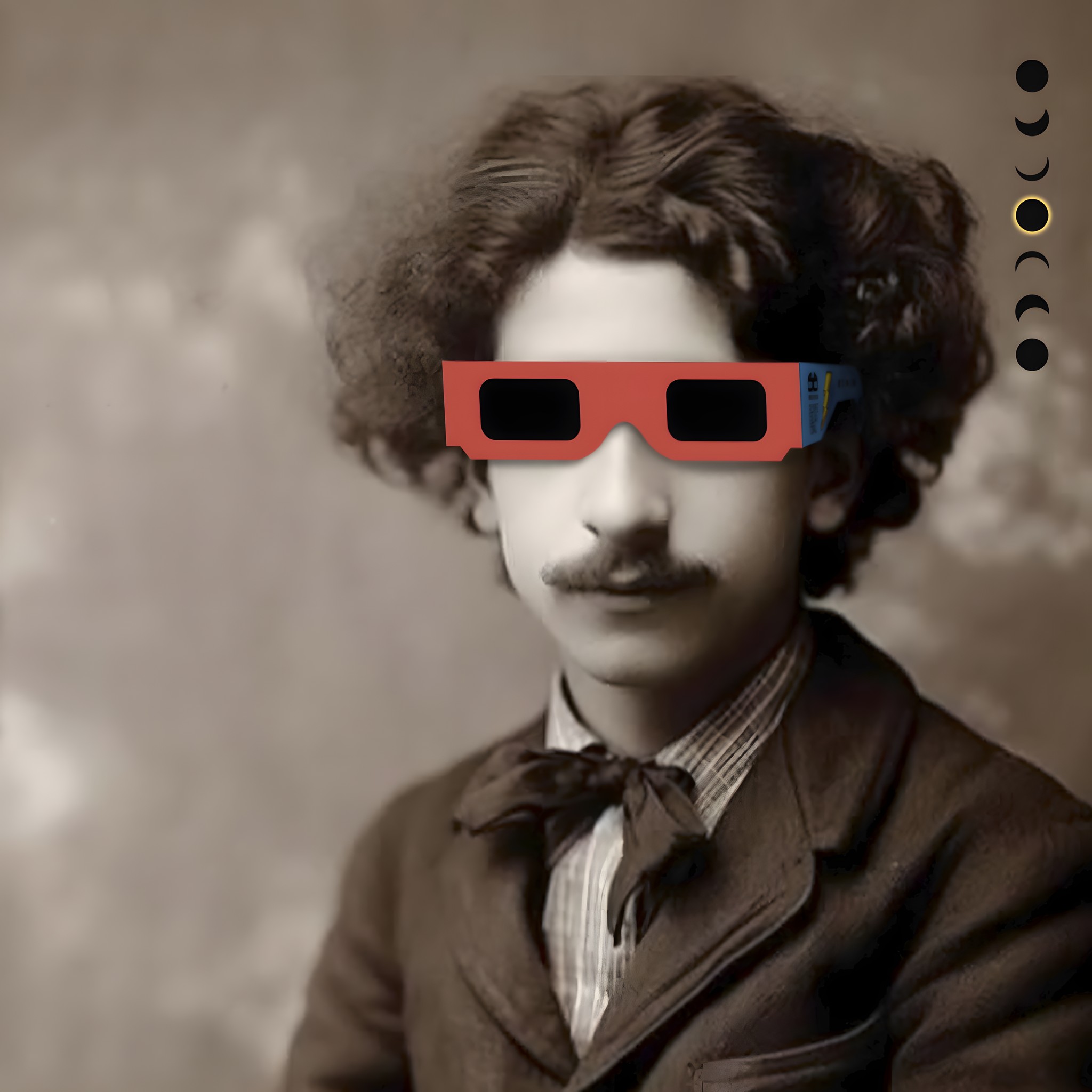 Vintage-Porträt mit Astromo Sonnenfinsternisbrille im Starman-Design