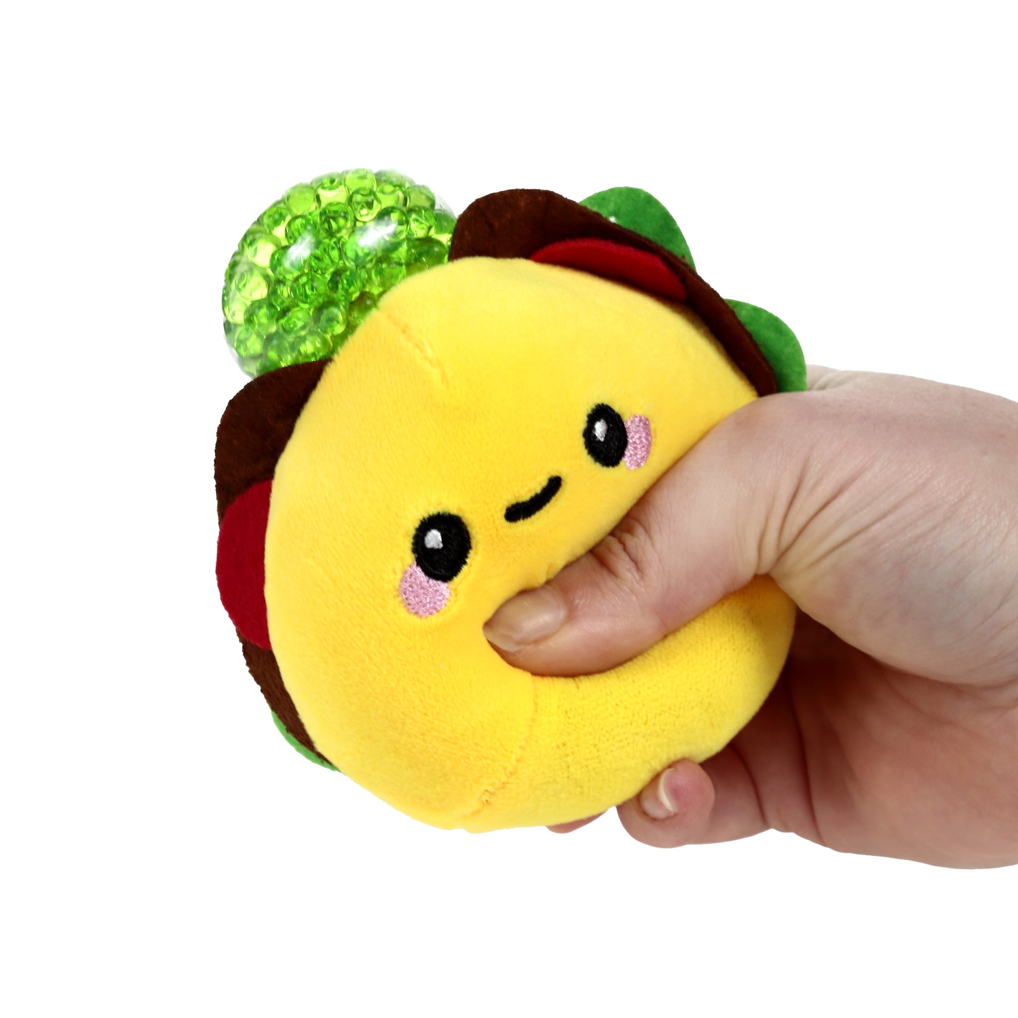 Balle anti-stress taco en peluche tenue en main, perle de gel qui ressort