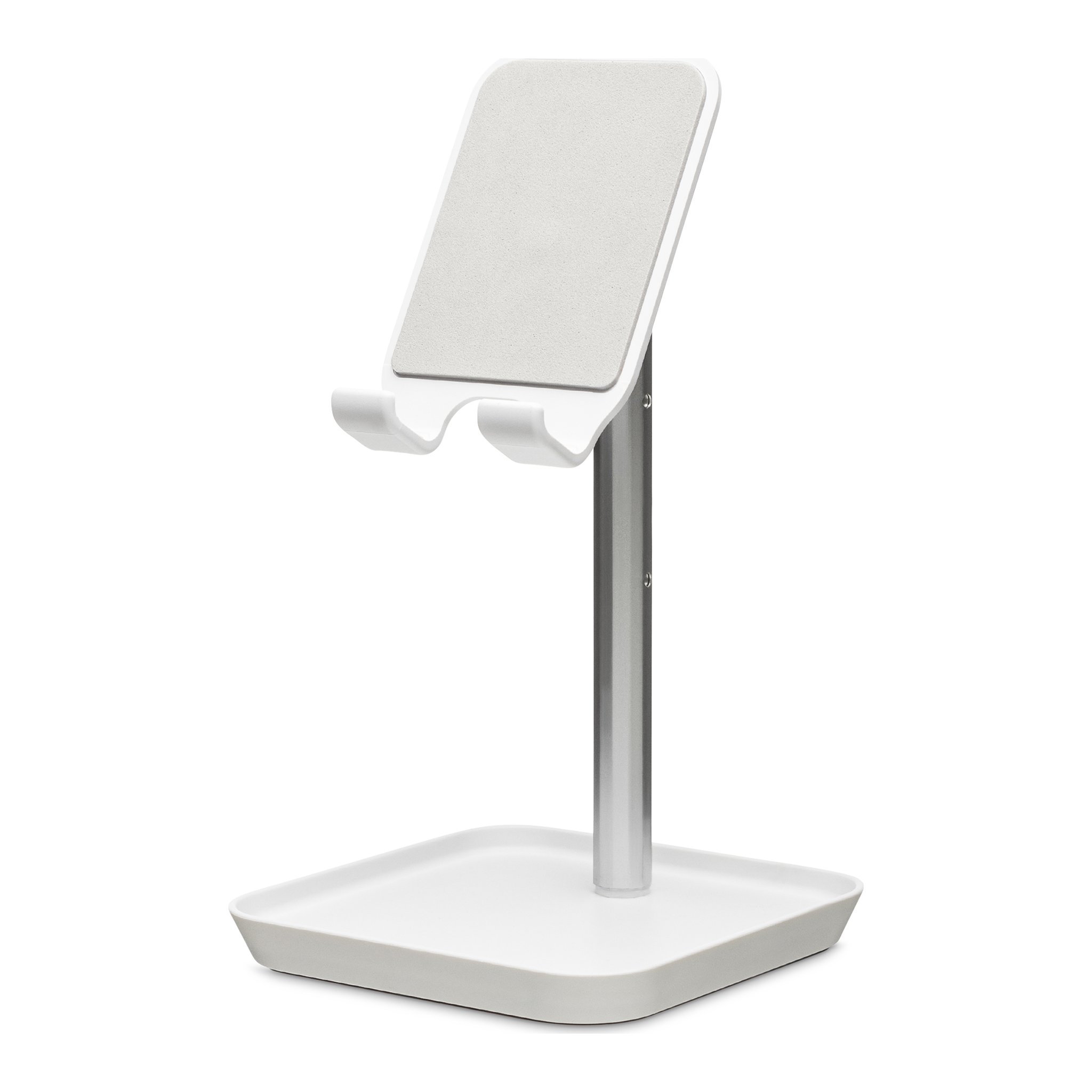 Weisser Smartphone-Halter mit höhenverstellbarer Säule