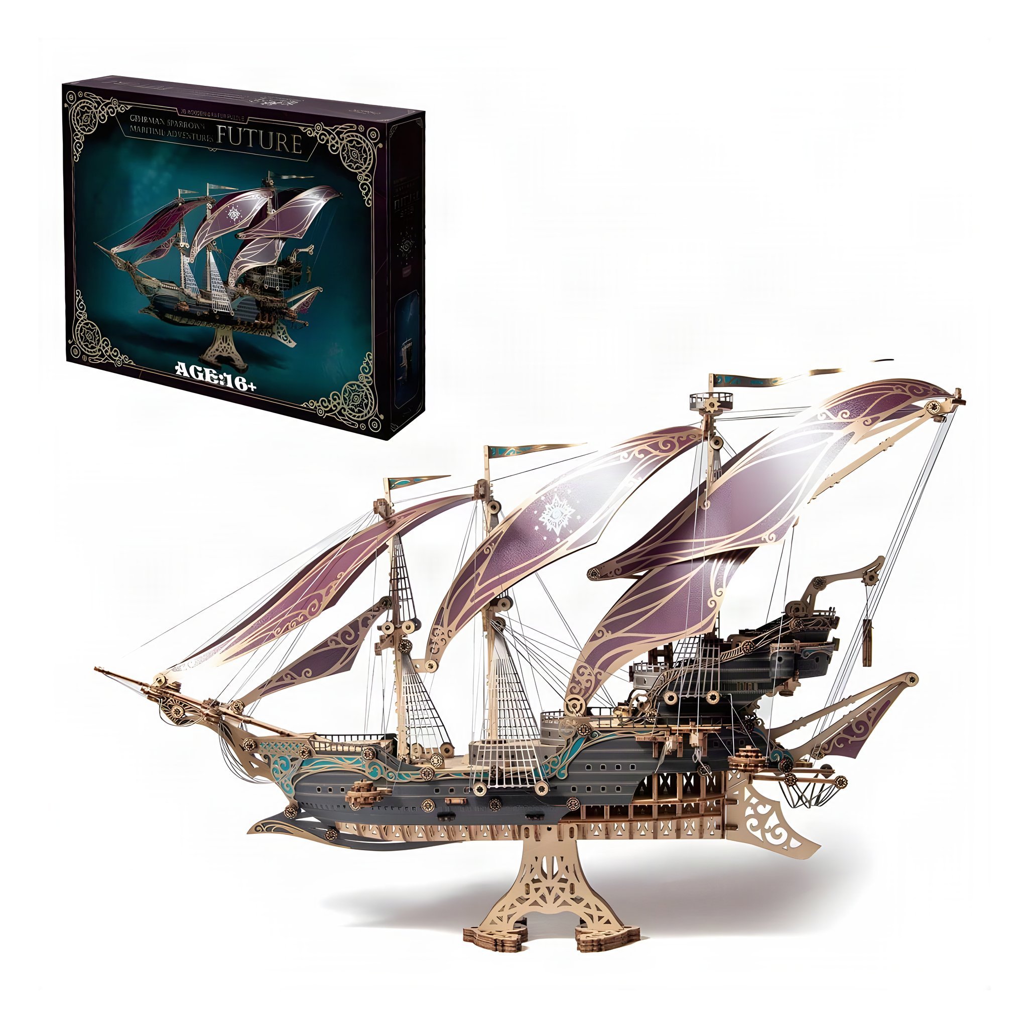Future corsair ship next to its box showing the ship
