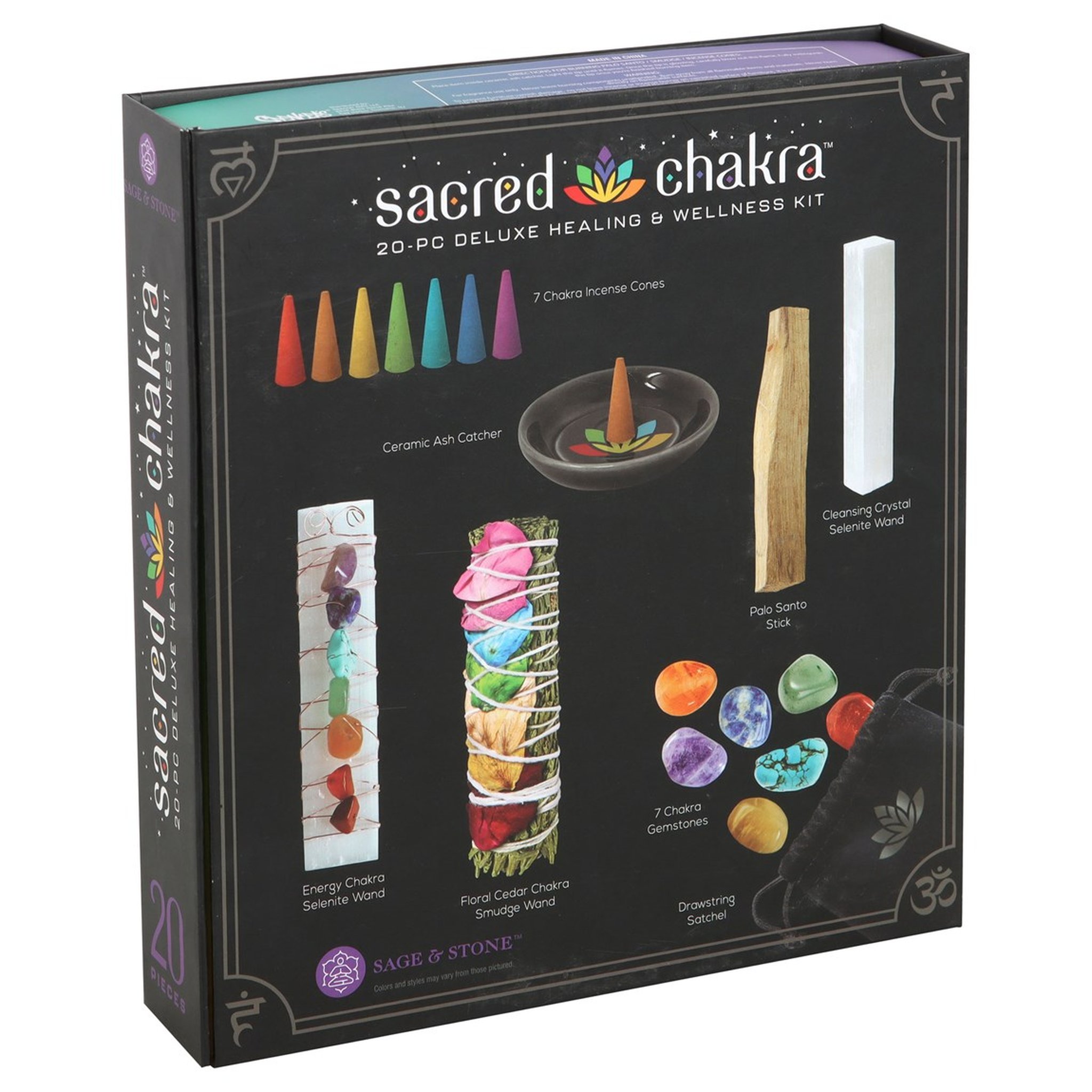 Sacred Chakra Set Selenit-Stab mit Kupferdraht und Kristallchips