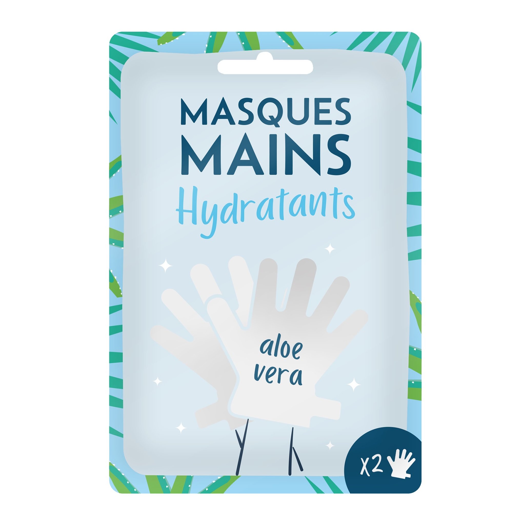 Verpackung der Feuchtigkeits-Handmaske mit Aloe Vera, zwei Masken in Handschuhform, freigestellt