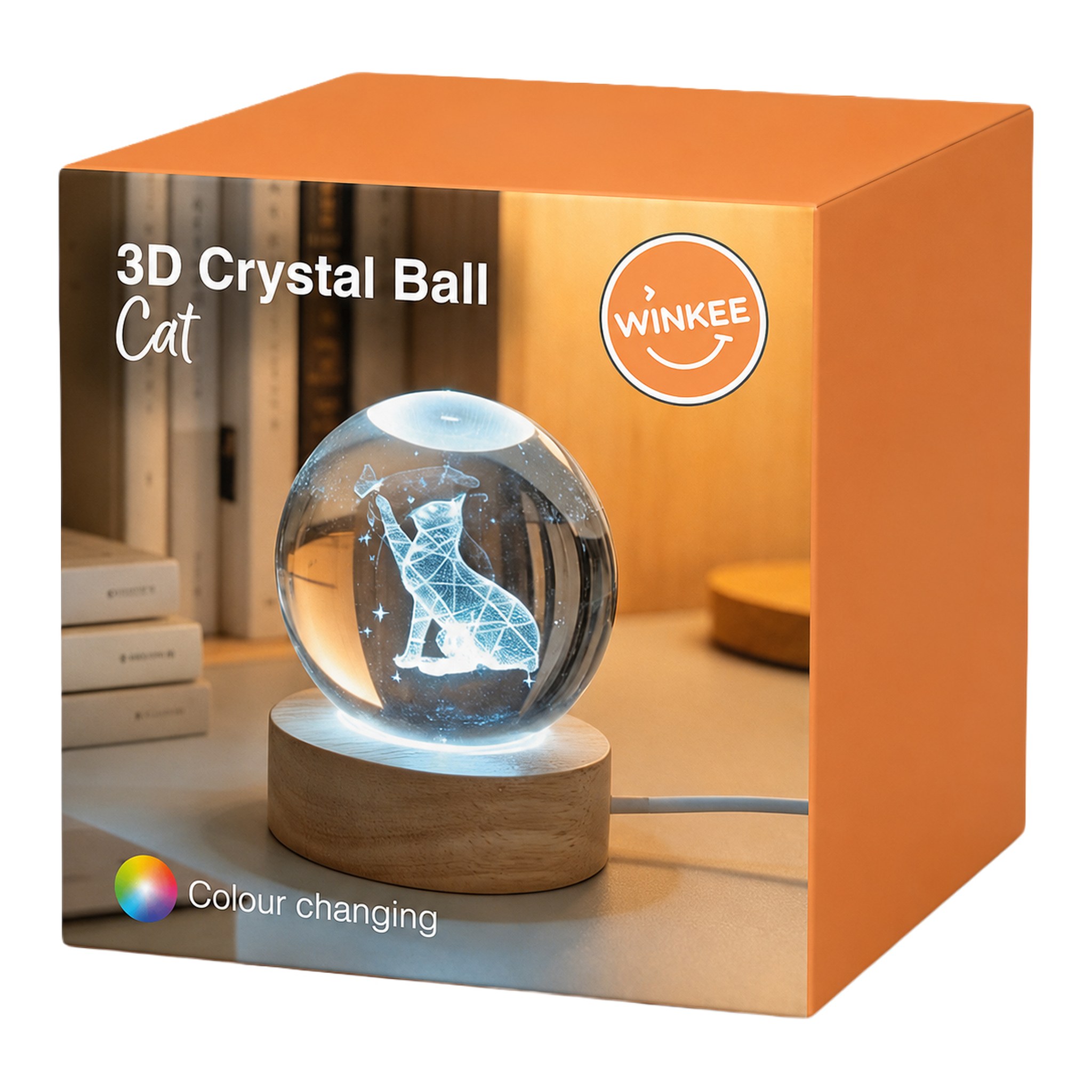 Orange gift box of the Winkee cat crystal ball