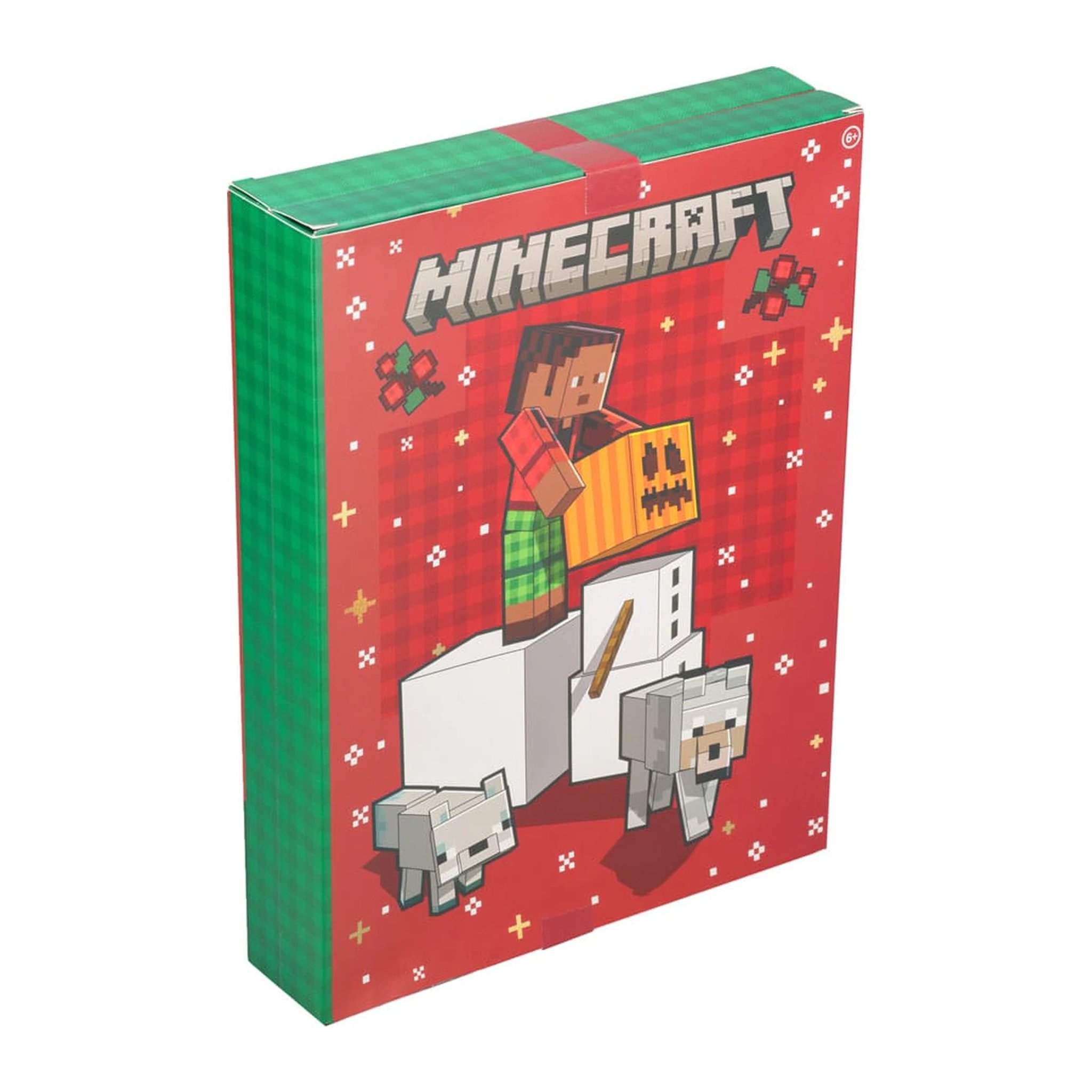 Calendrier de l'Avent Minecraft papeterie vu de biais, avec le côté vert de la boîte