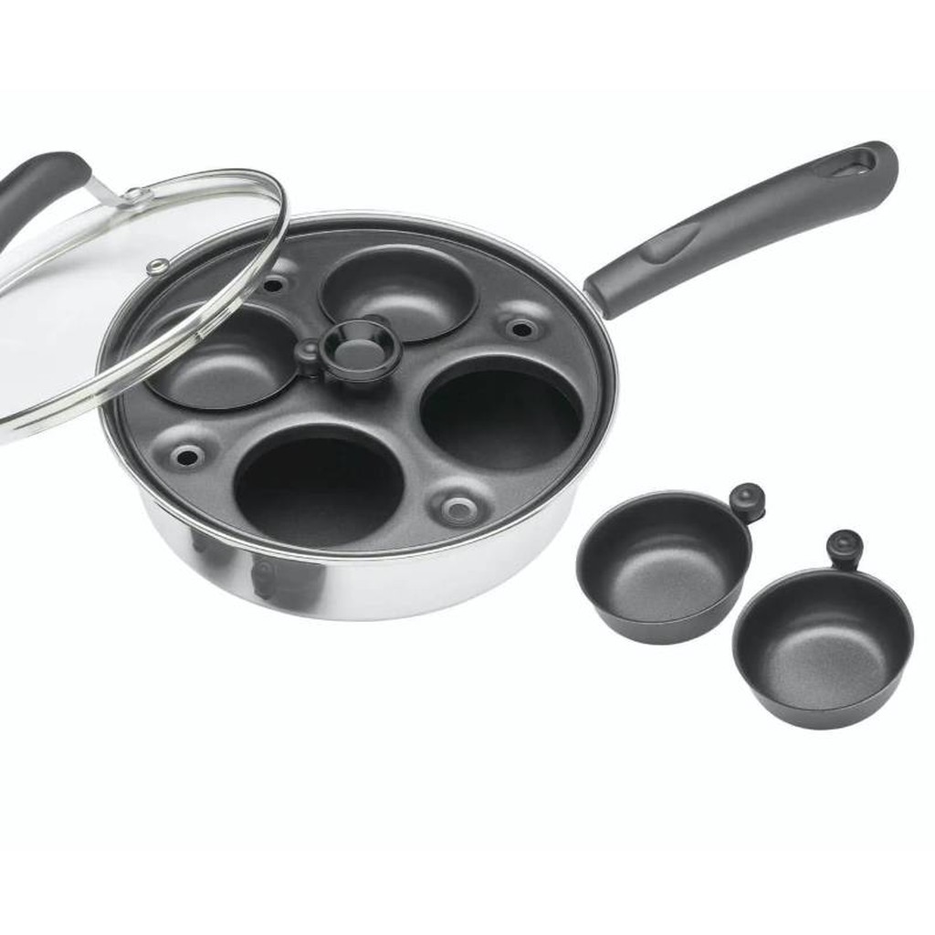 KitchenCraft Aluminium Coated Carbon Steel Four Hole Egg Poacher