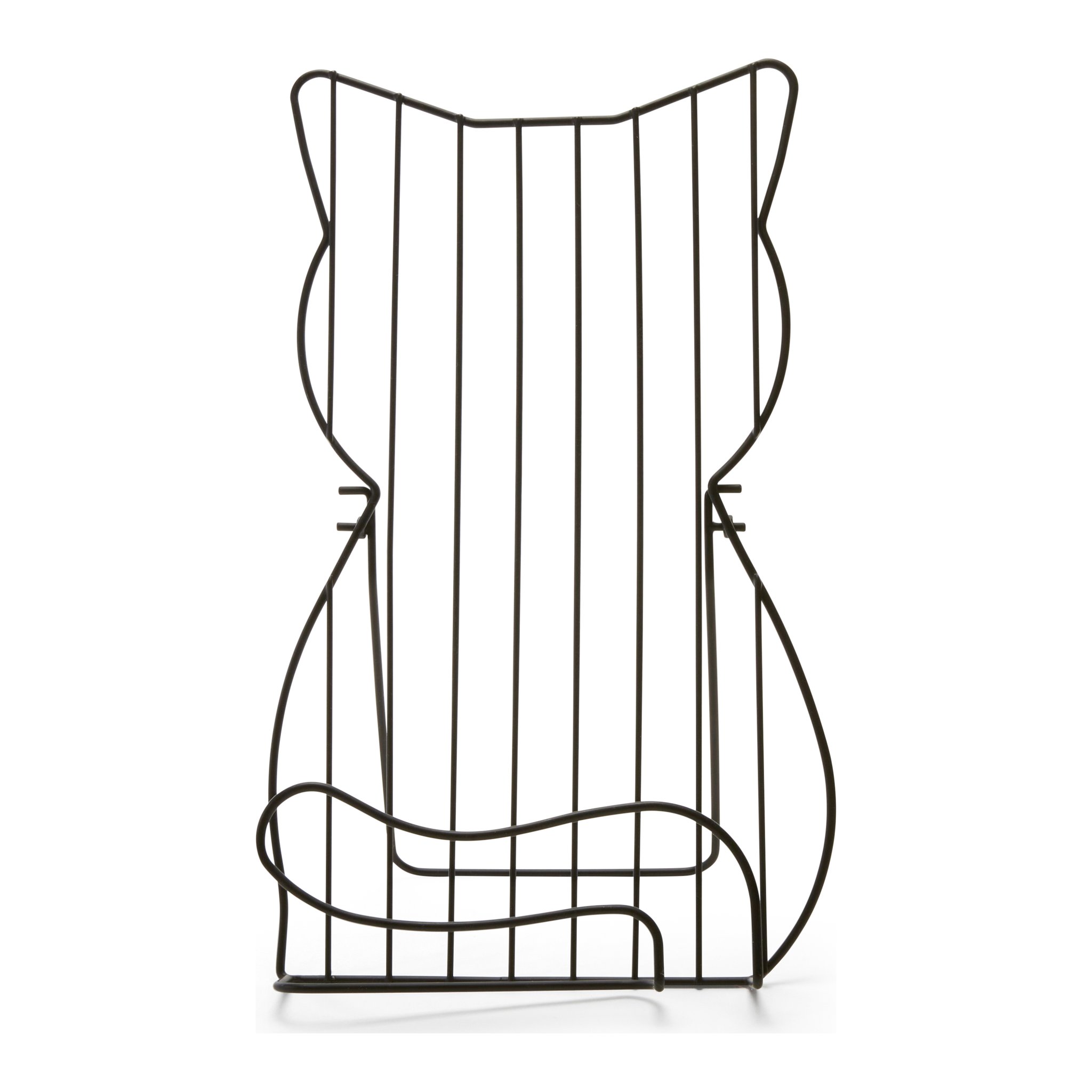 Wire cat book stand from the front
