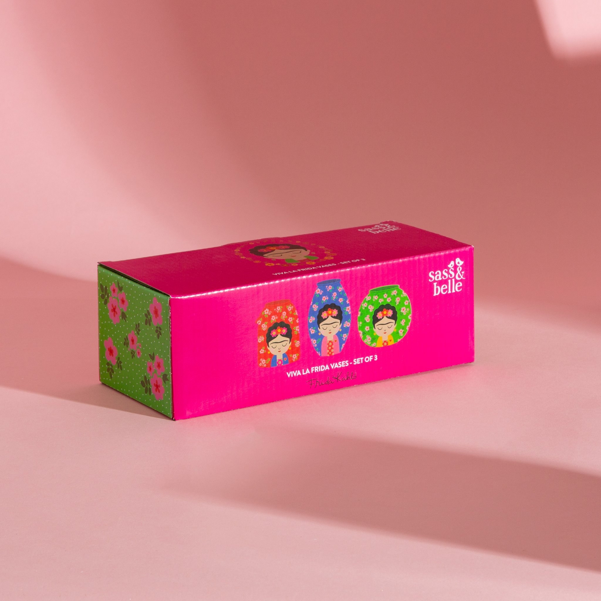 Geschenkbox des Frida Vasen-Sets, pink mit Blumenmuster