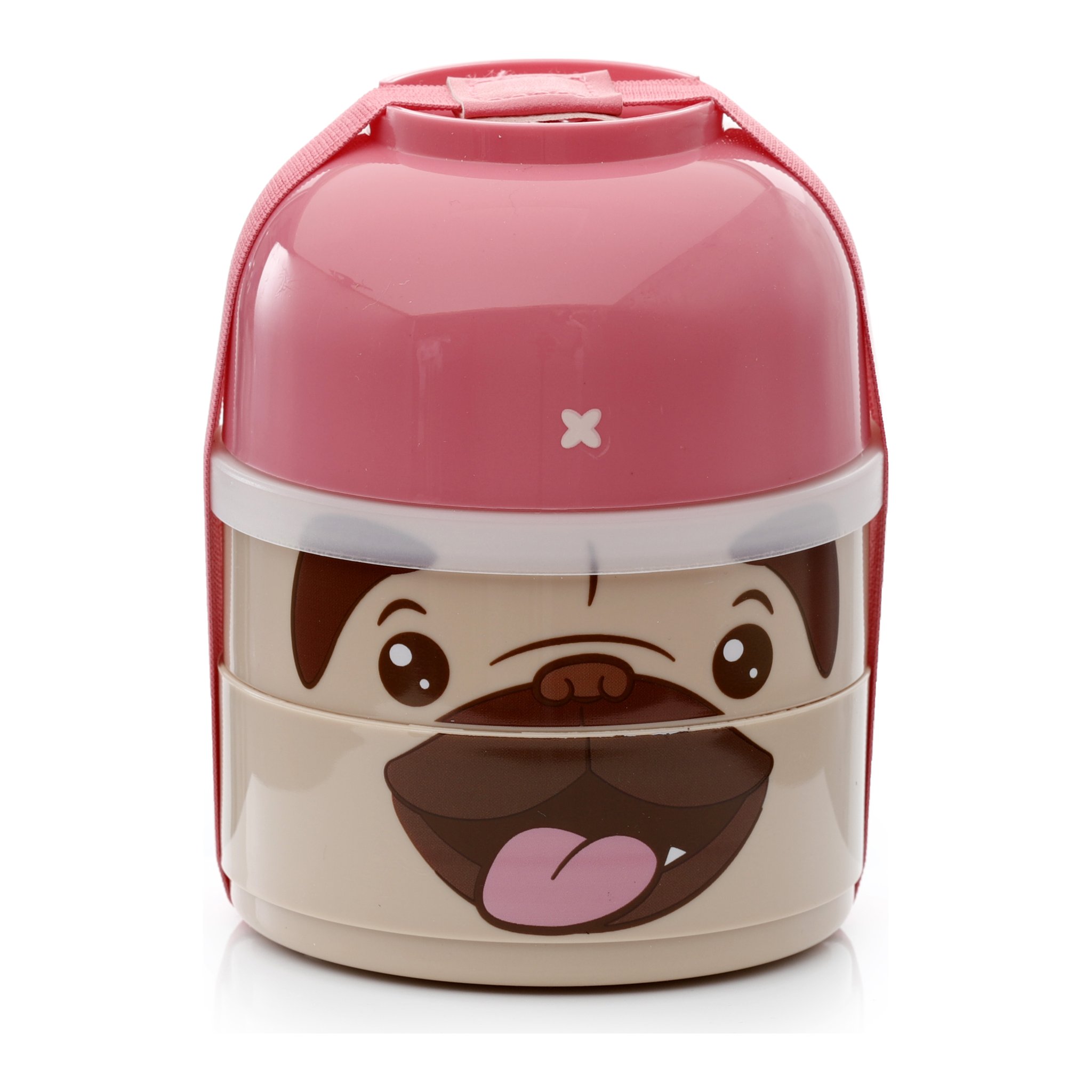Mops-Bentobox zusammengesetzt mit rosa Deckel