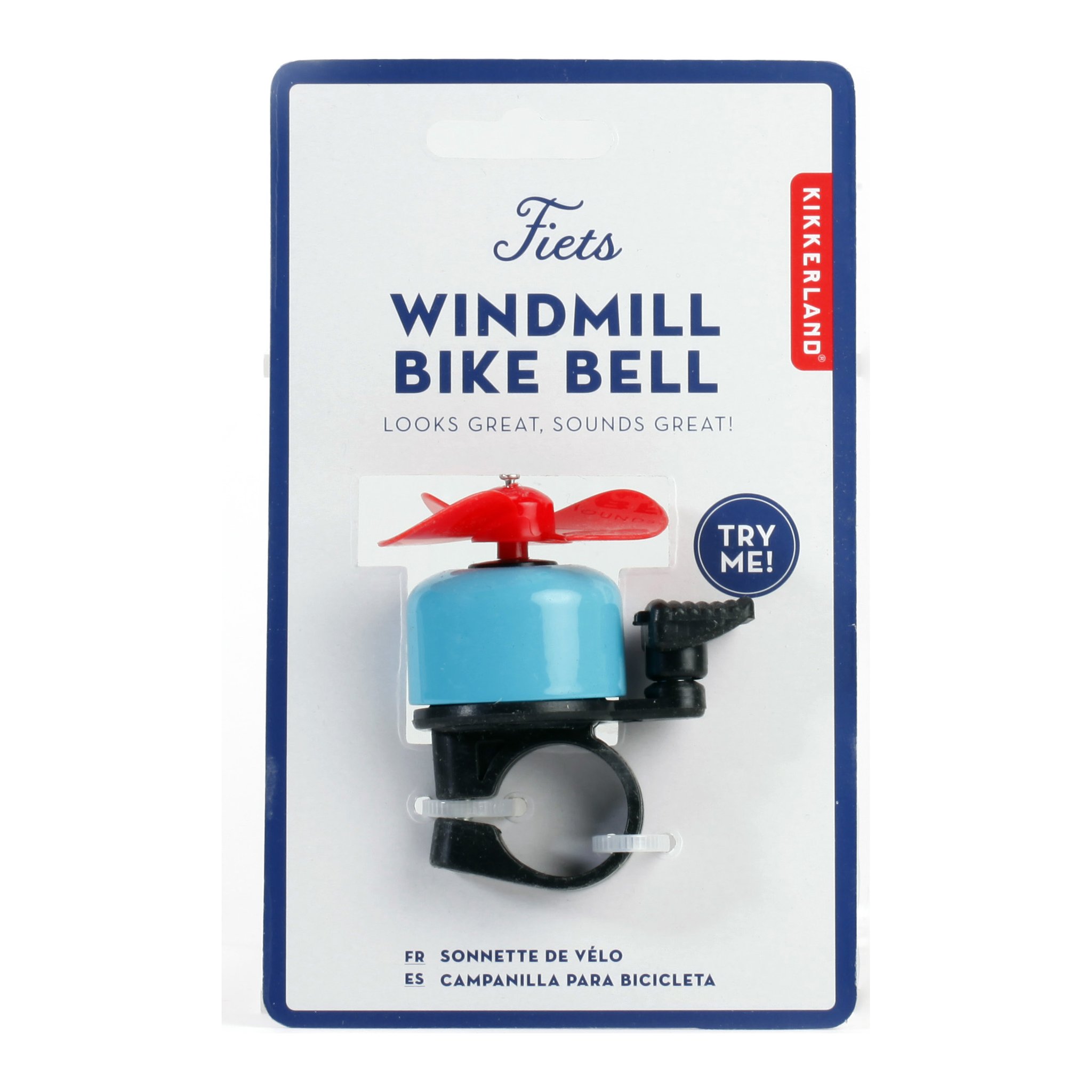 Fahrradklingel mit Windmühle auf der Blisterkarte «Fiets Windmill Bike Bell»
