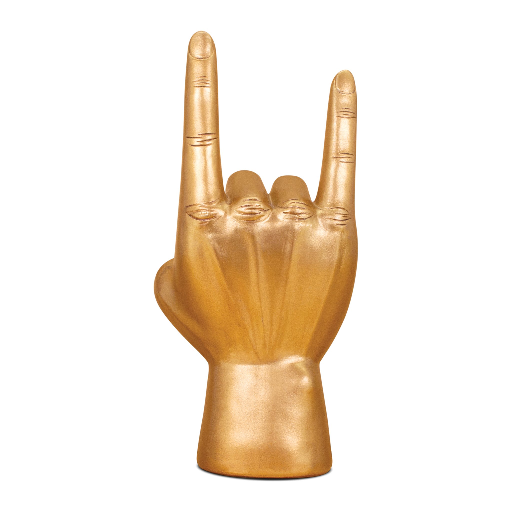 Rock On Kopfhoerer-Staender von Luckies, goldene Hand mit Rock-Geste