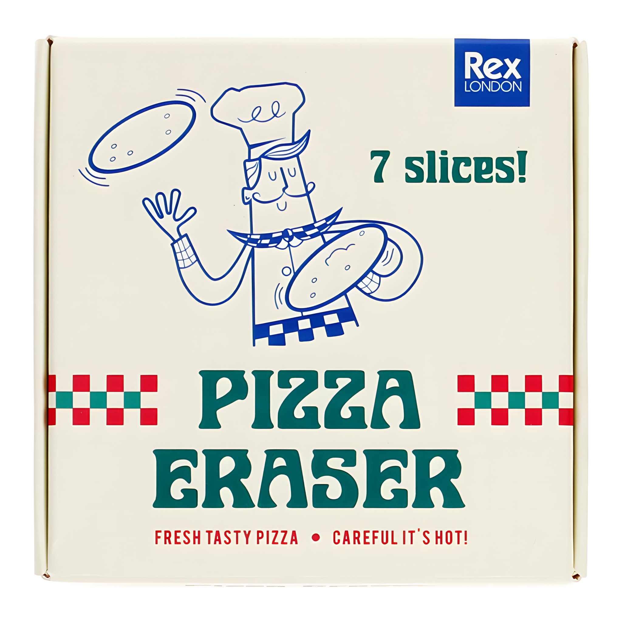 Pizzakarton-Schachtel Pizza Eraser mit Pizzabäcker und Aufschrift 7 slices