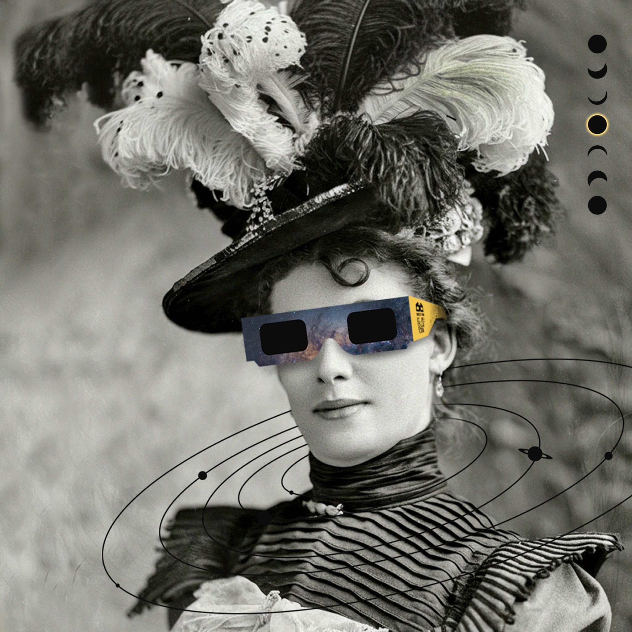 Astromo Sonnenfinsternisbrille Cosmos – Vintage-Dame mit Galaxie-Brille