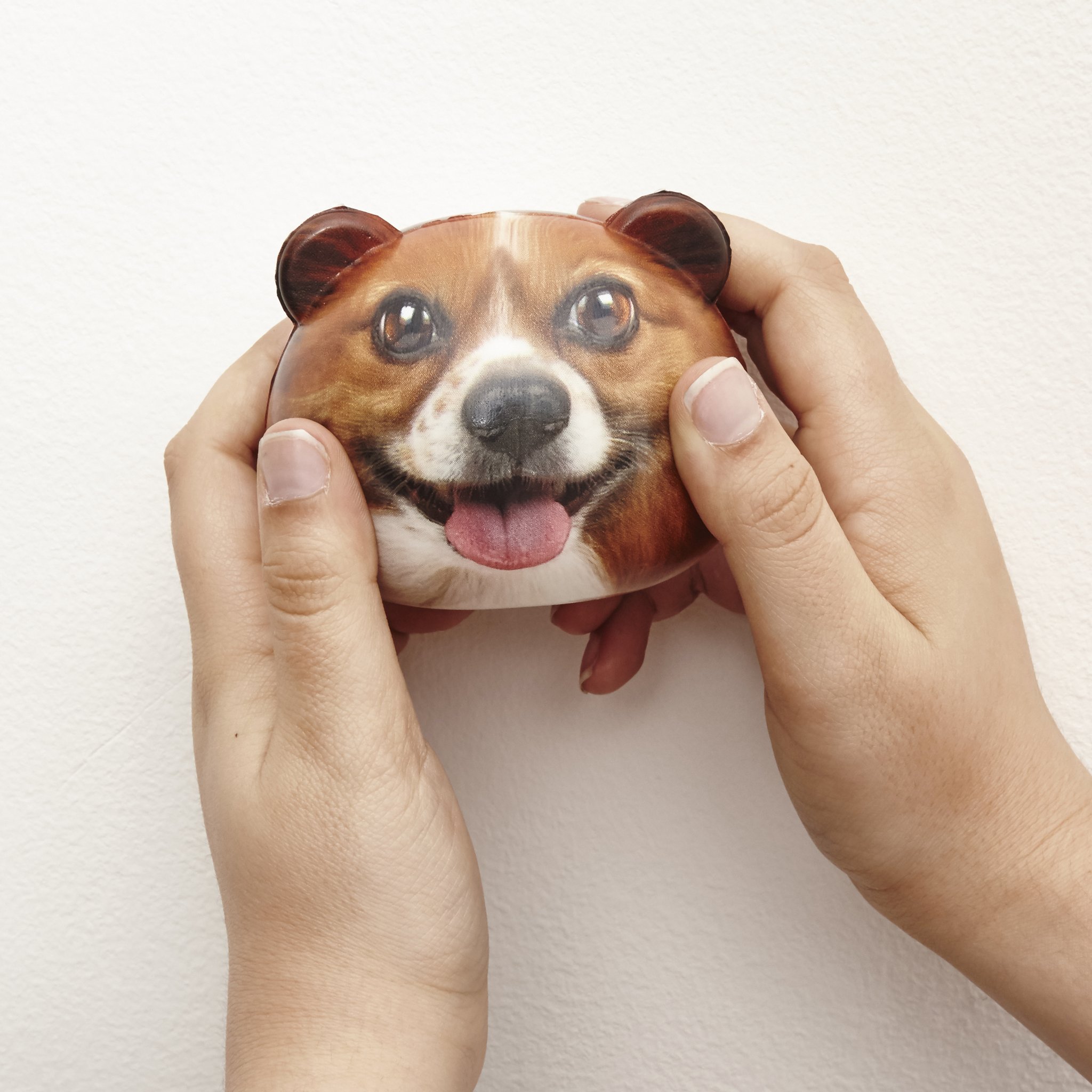 Mains pressant la balle anti-stress terrier