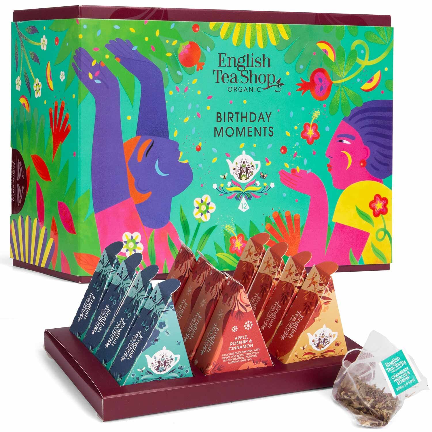 Tee Geschenk Birthday Moments geöffnet mit 12 Pyramiden-Beuteln