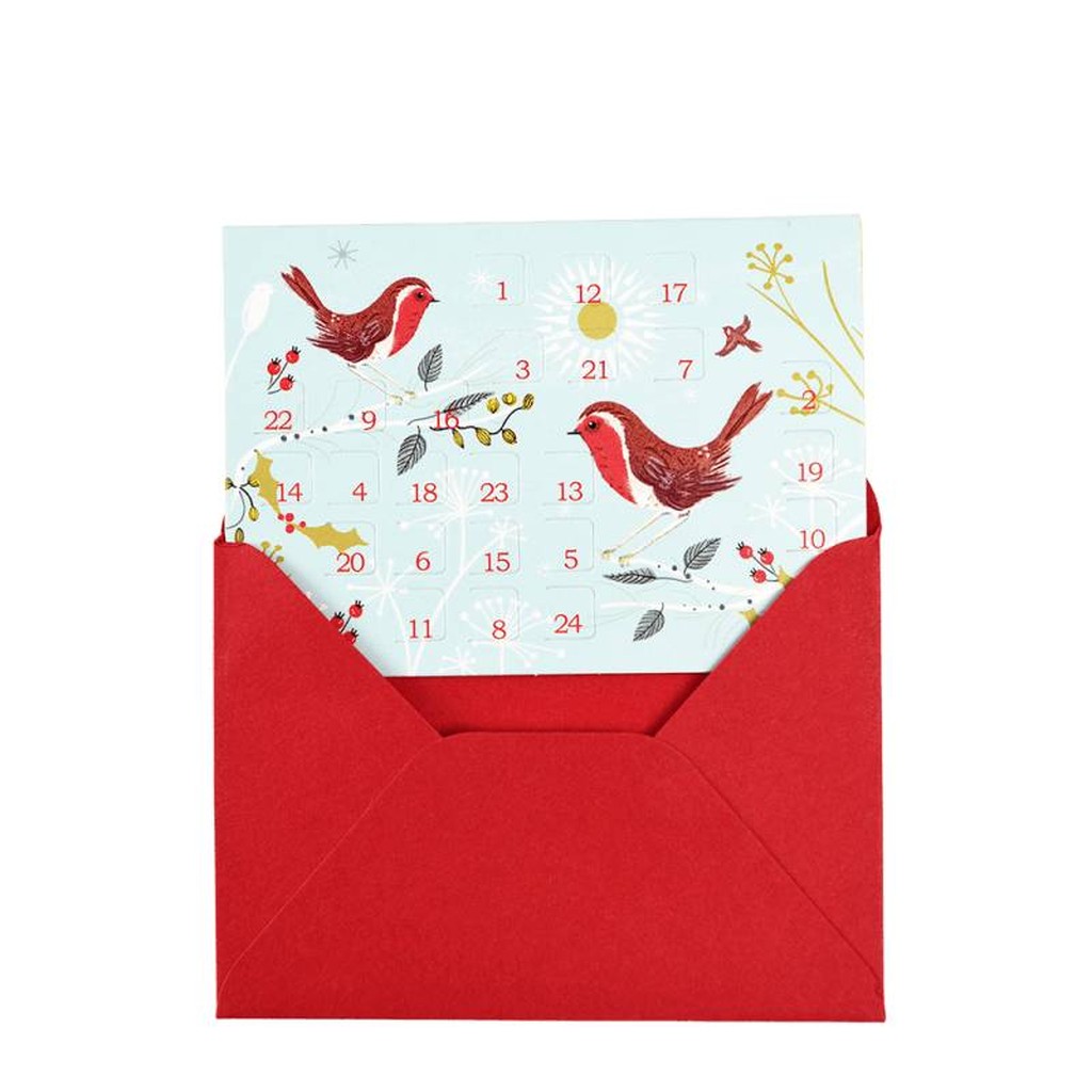 Calendrier de l’Avent carte de Noël Rouge-gorge