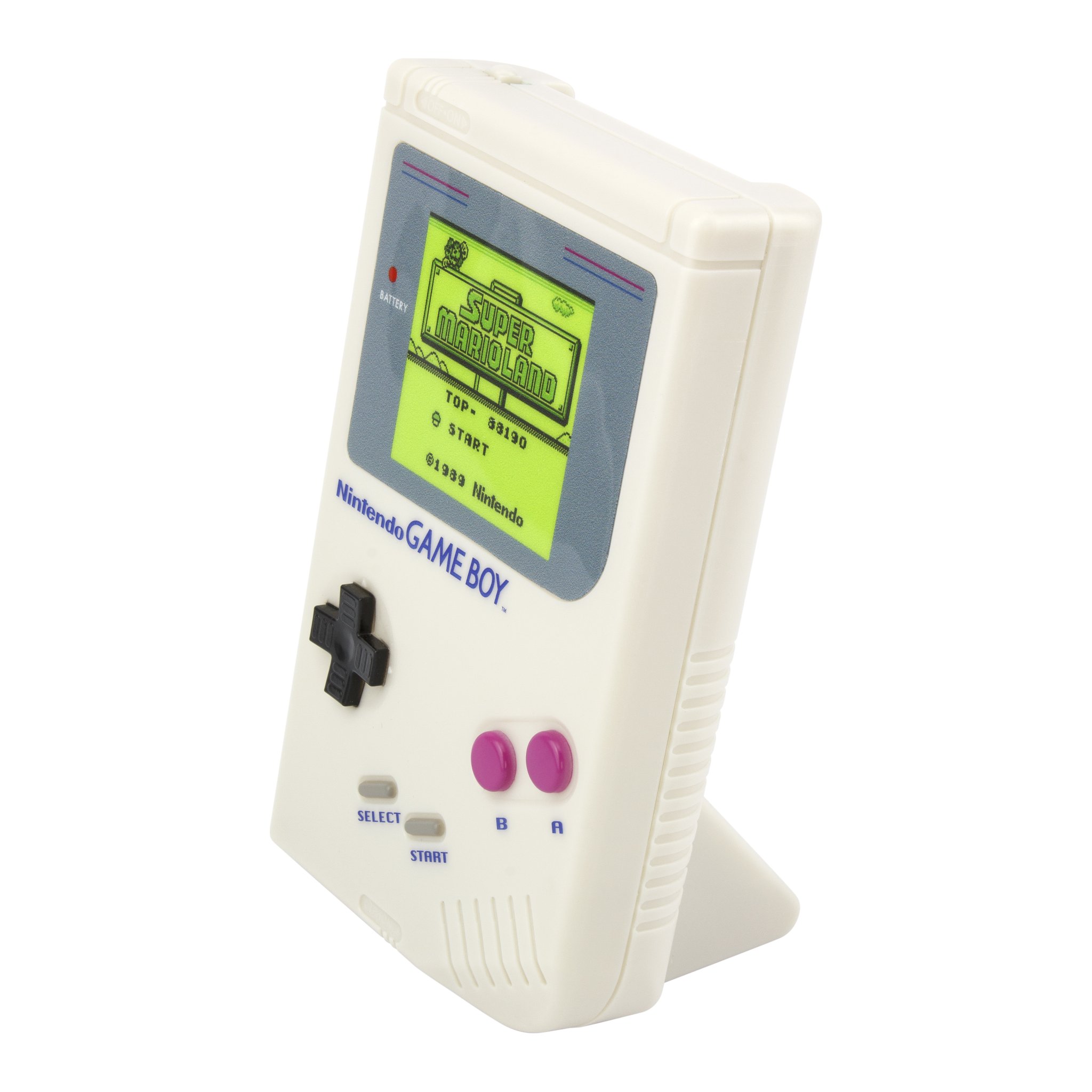Game-Boy-Nachtlicht freigestellt mit ausgeklapptem Standfuss