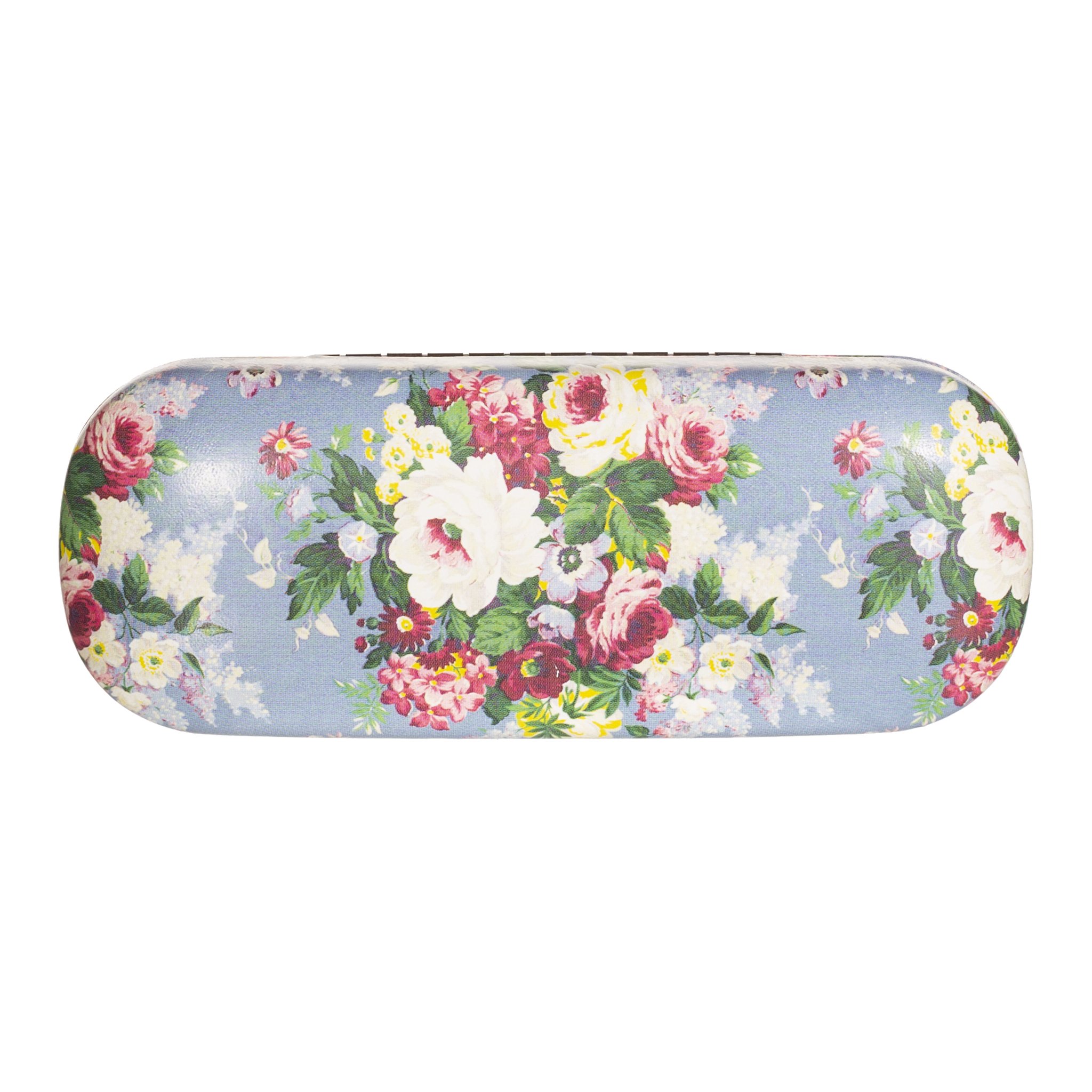 Étui à lunettes vintage rose Sass & Belle détouré, étui bleu clair à motif roses, face avant