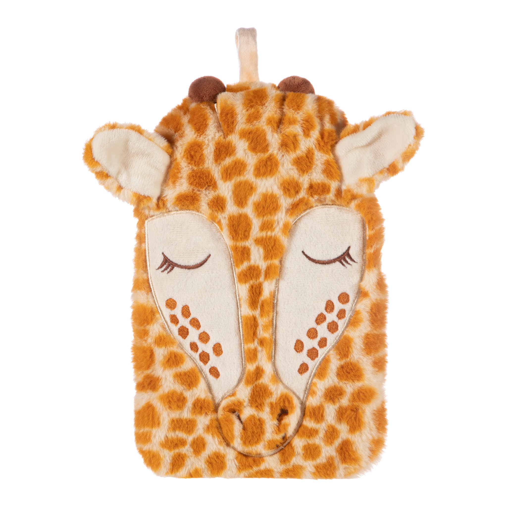 Gina Giraffe Wärmflasche von Sass & Belle, Plüschbezug mit schlafender Giraffe, Vorderansicht