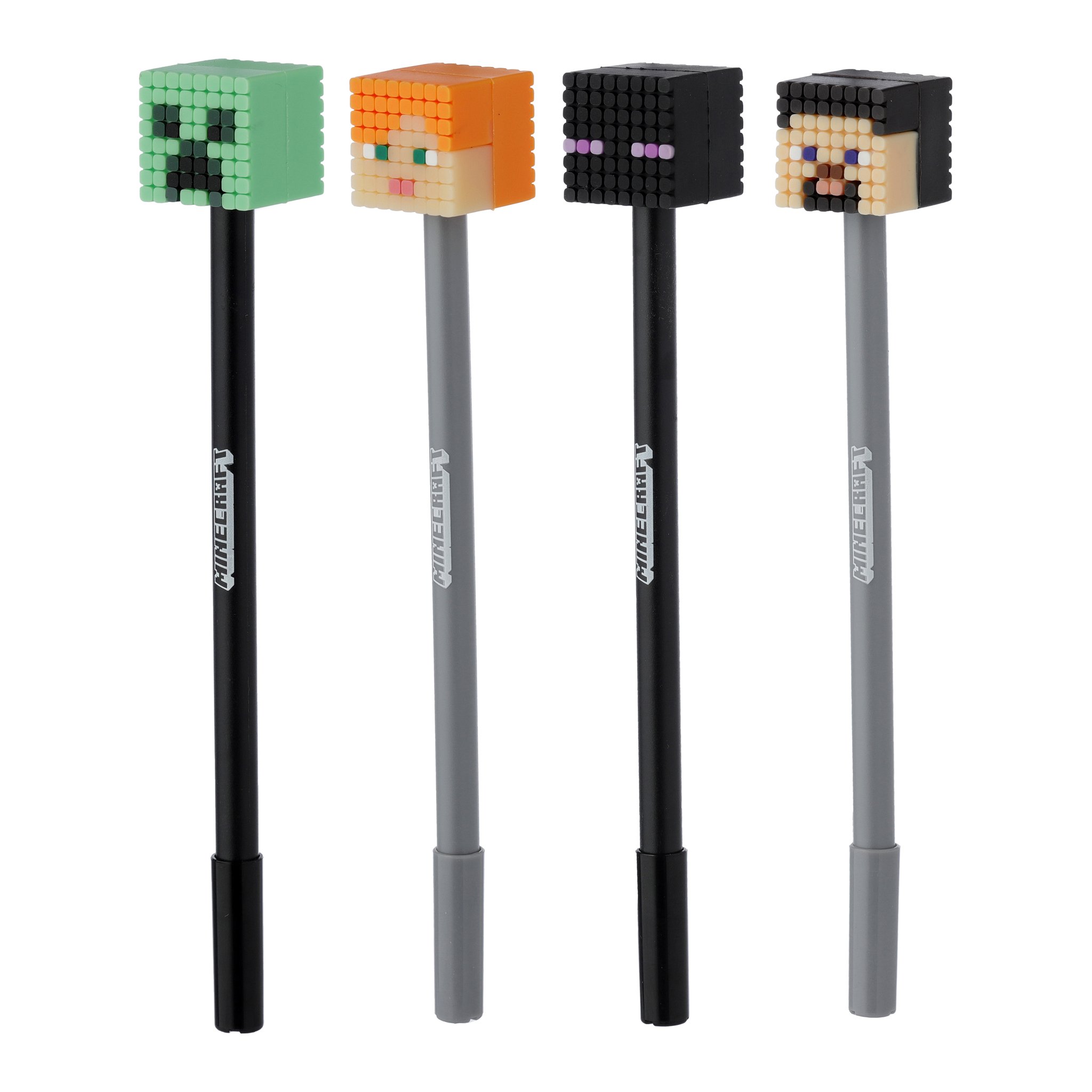 Tutti e quattro i fineliner Minecraft con teste a blocchi