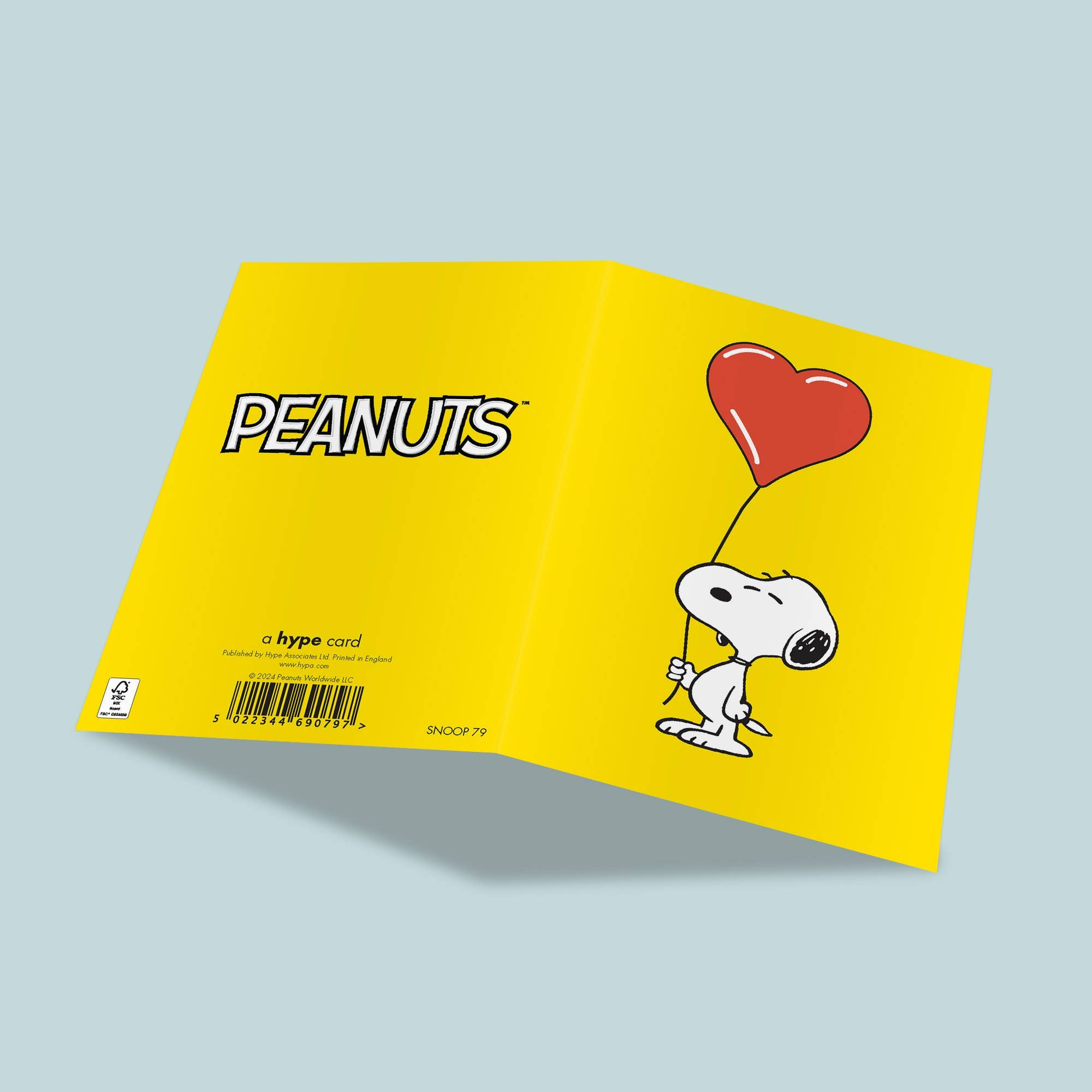 Valentinskarte Snoopy mit Herzballon – aufgeklappt