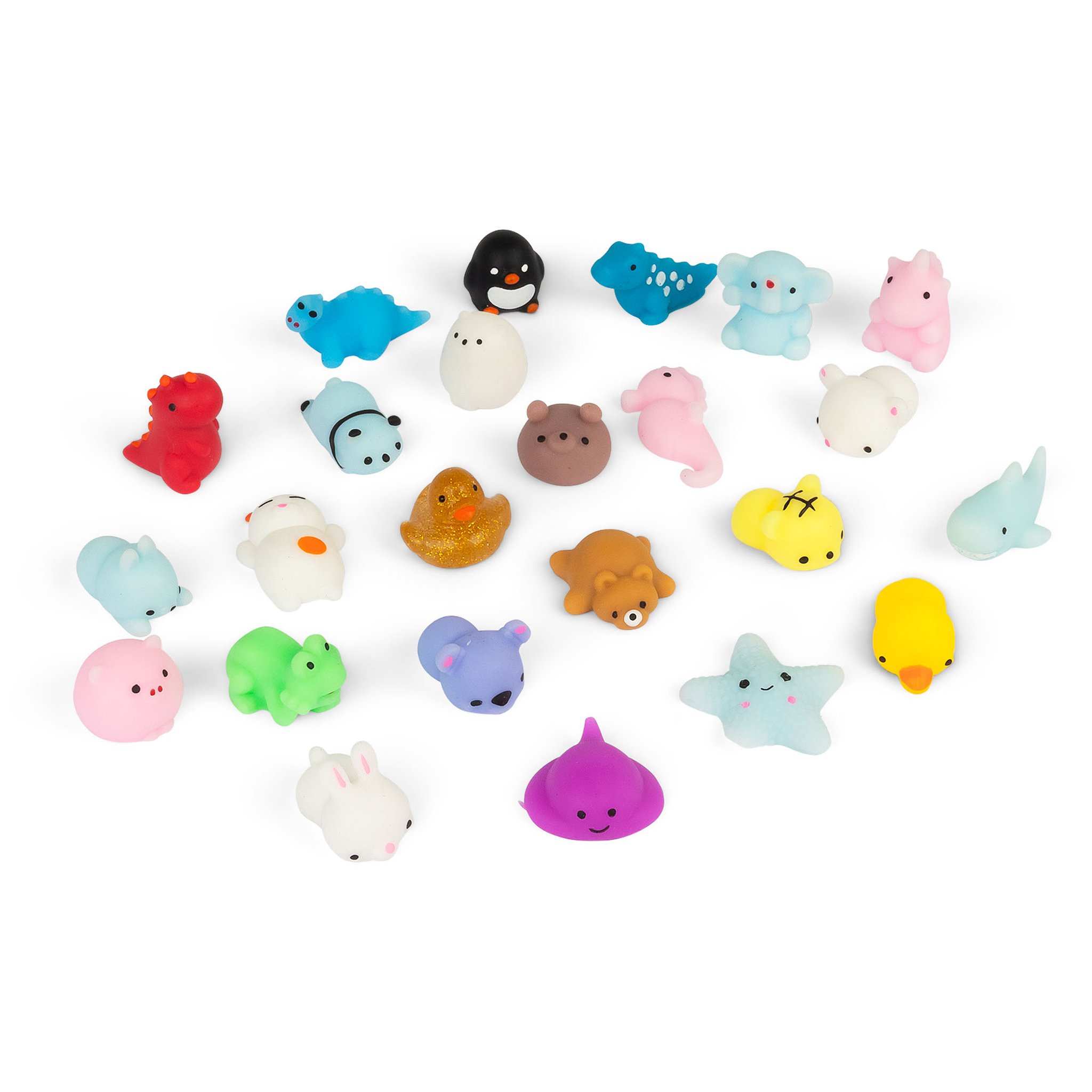 Die 24 Mini-Squishies aus dem Adventskalender: Tiere und Figuren in Pastellfarben