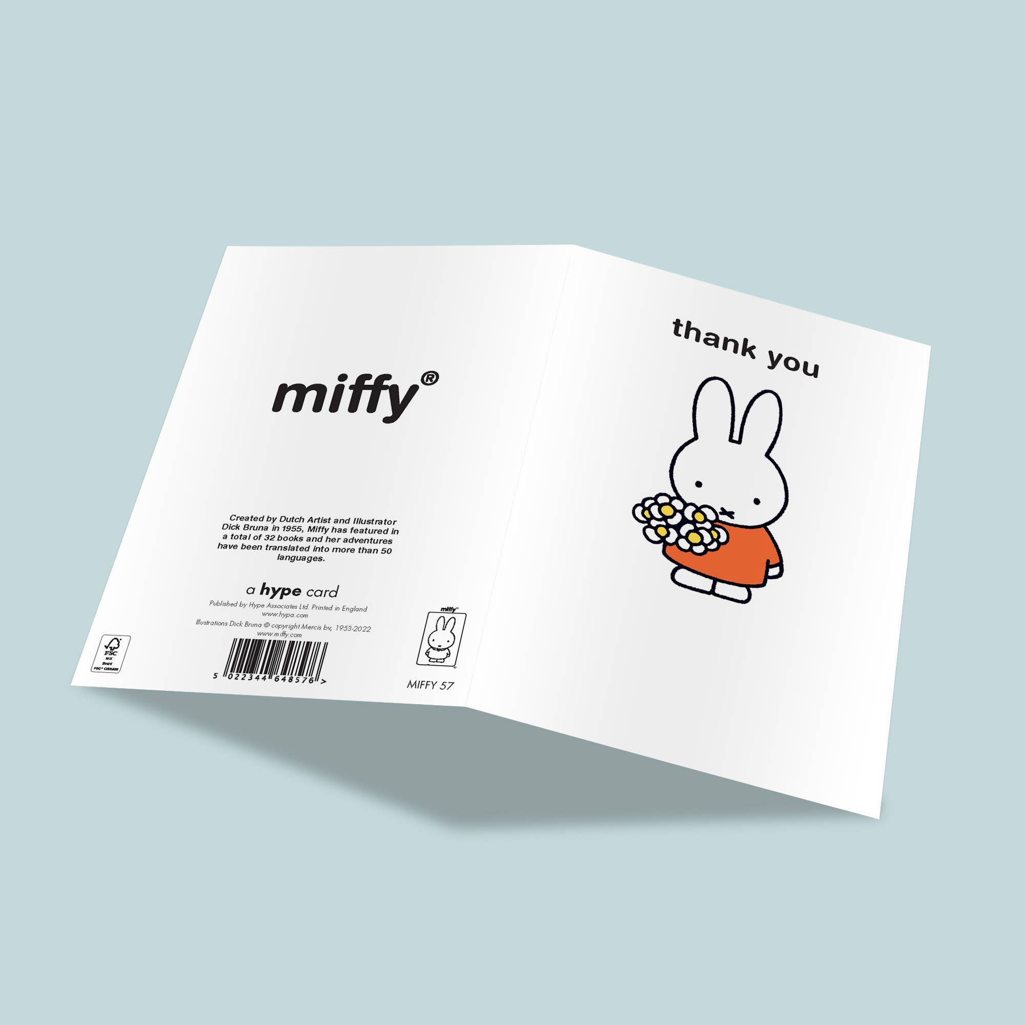Dankeskarte Miffy mit Blumen – aufgeklappt