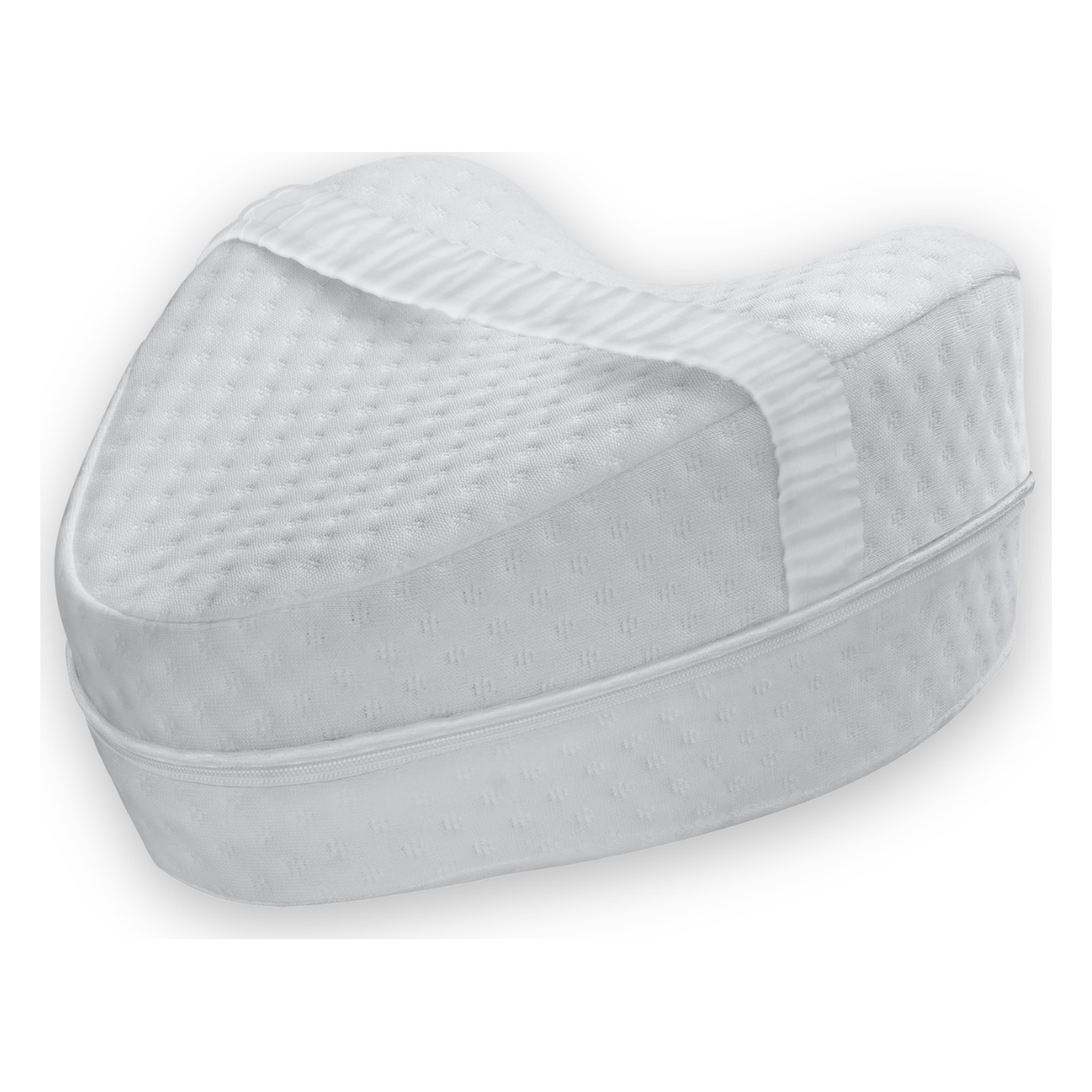 Ergonomisches Knie-Kissen in Herzform aus weissem Memory Foam, 3/4-Ansicht