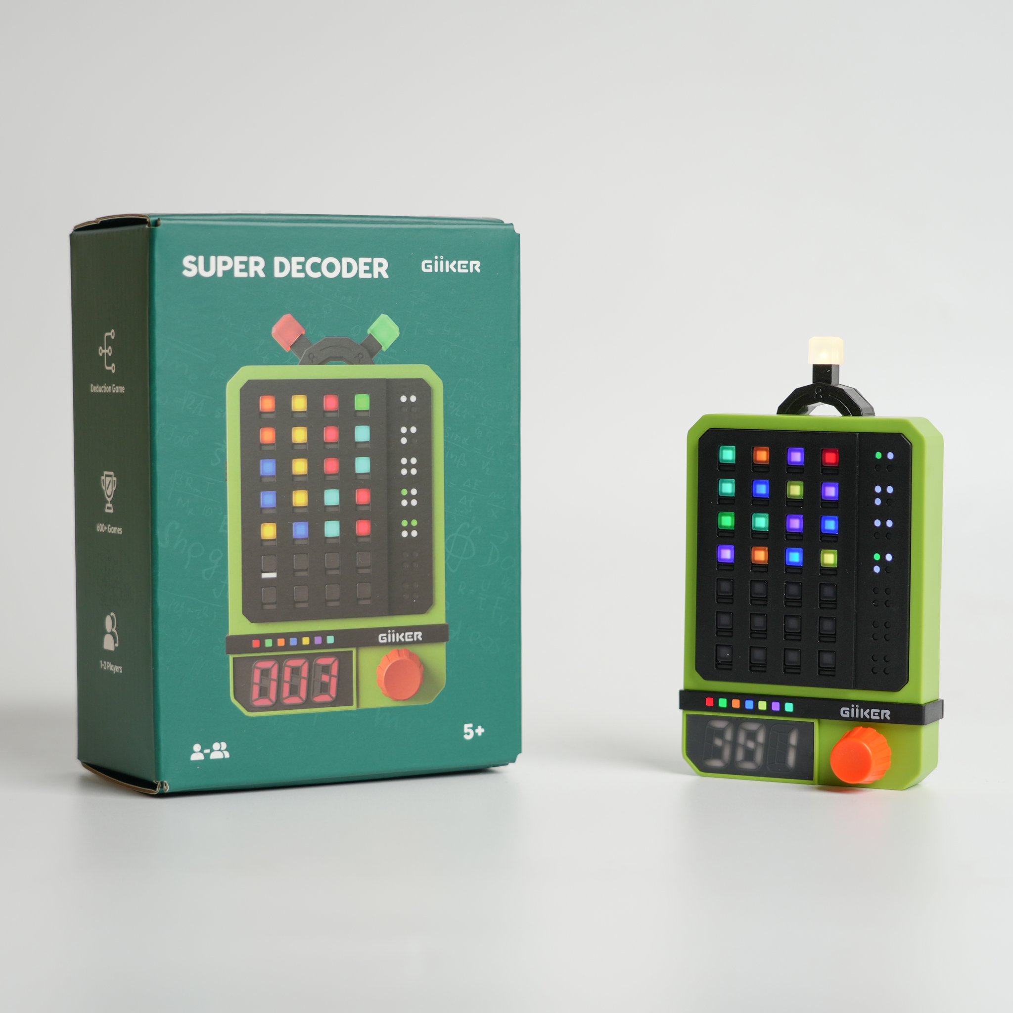 Super Decoder next to its green box, studio shot on a neutral background.