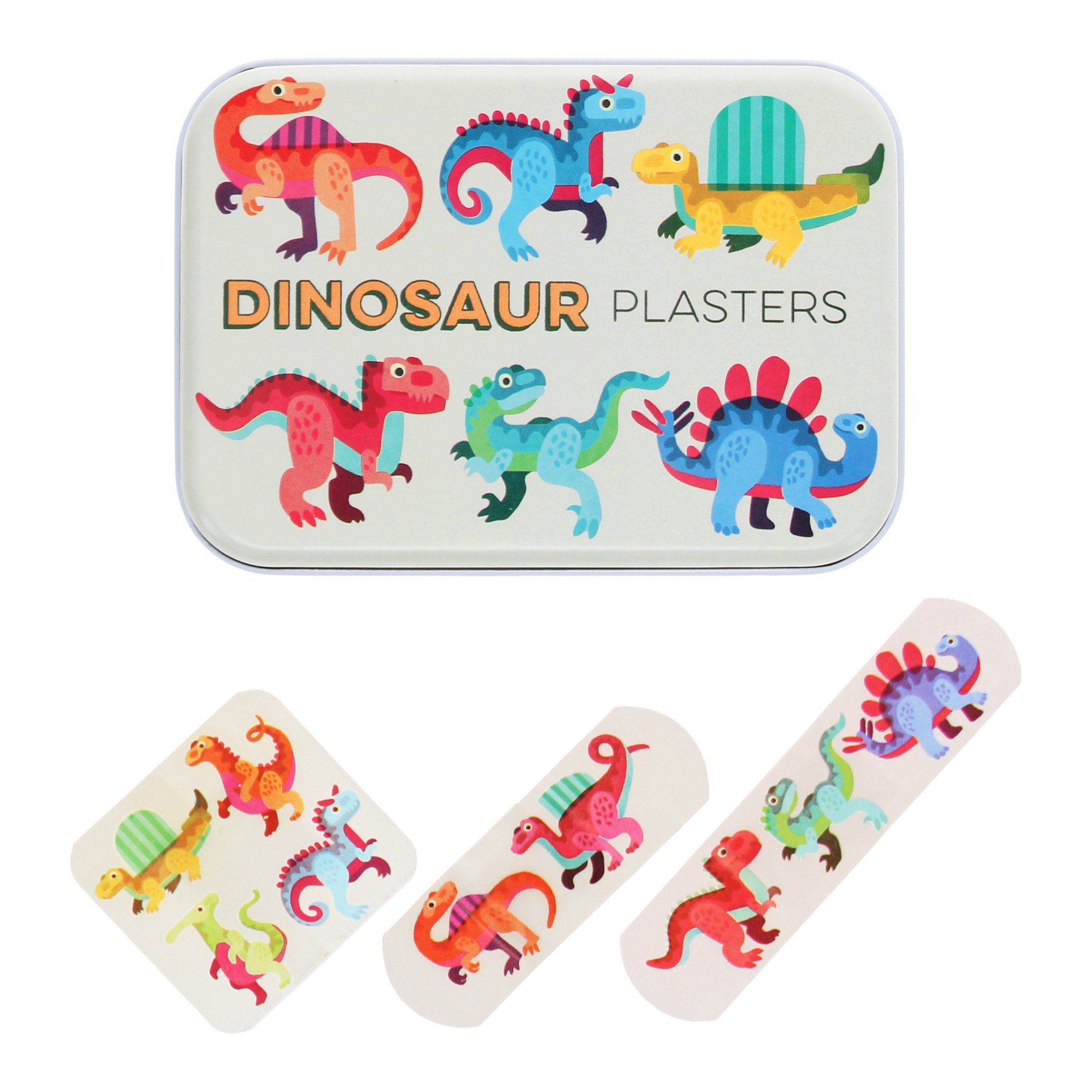 Baby-Dinos Kinderpflaster: Dose mit bunten Dinosauriern und drei Pflastergrössen