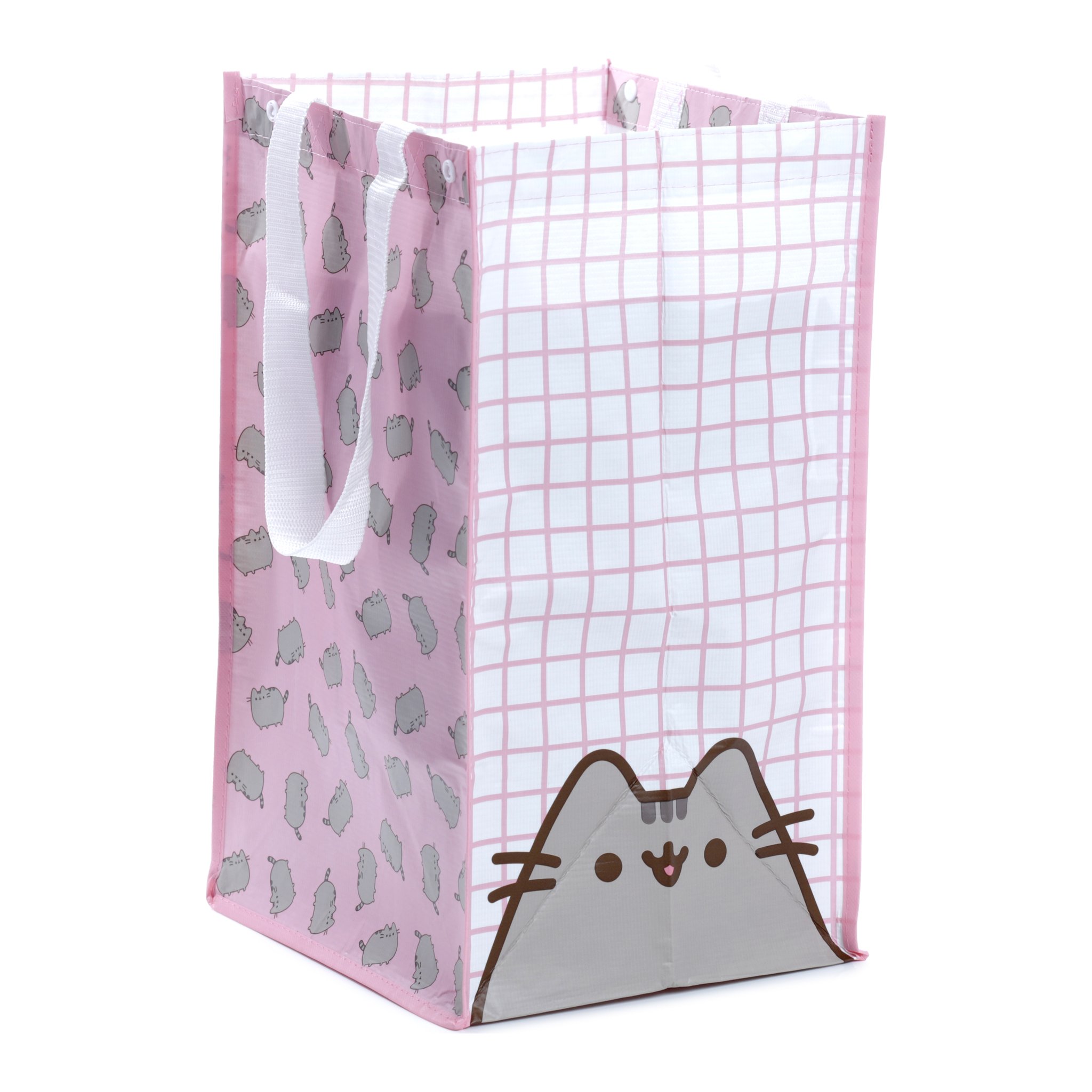 Rosa Pusheen-Waeschebehaelter mit Karomuster