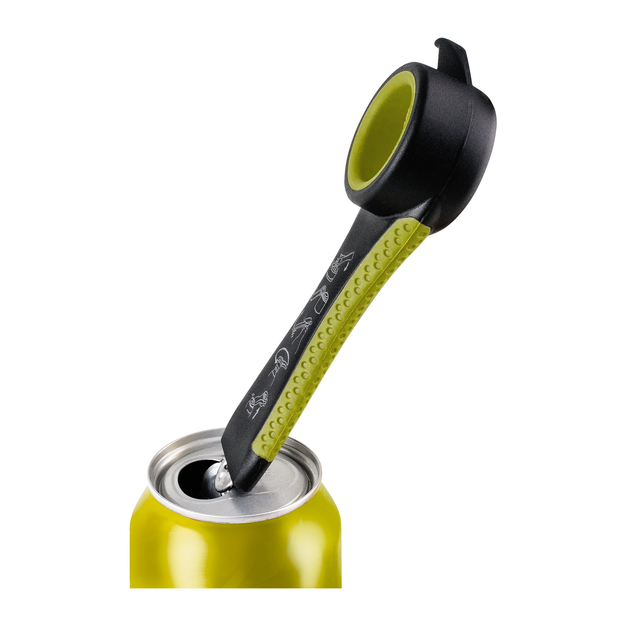 5-in-1 opener lifting the ring pull of a drinks can