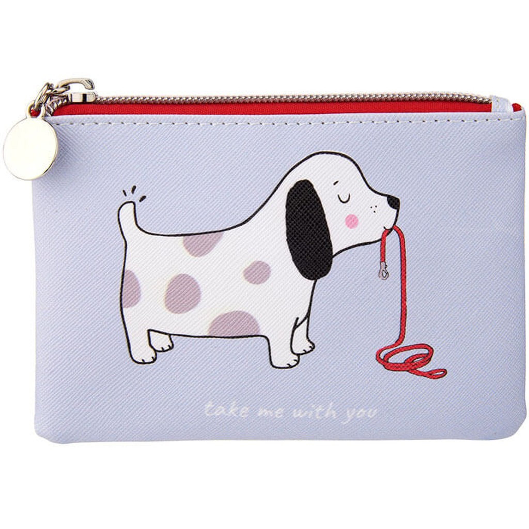 Porte-monnaie Barney Sass & Belle détouré, porte-monnaie bleu clair avec le chien Barney et fermeture rouge
