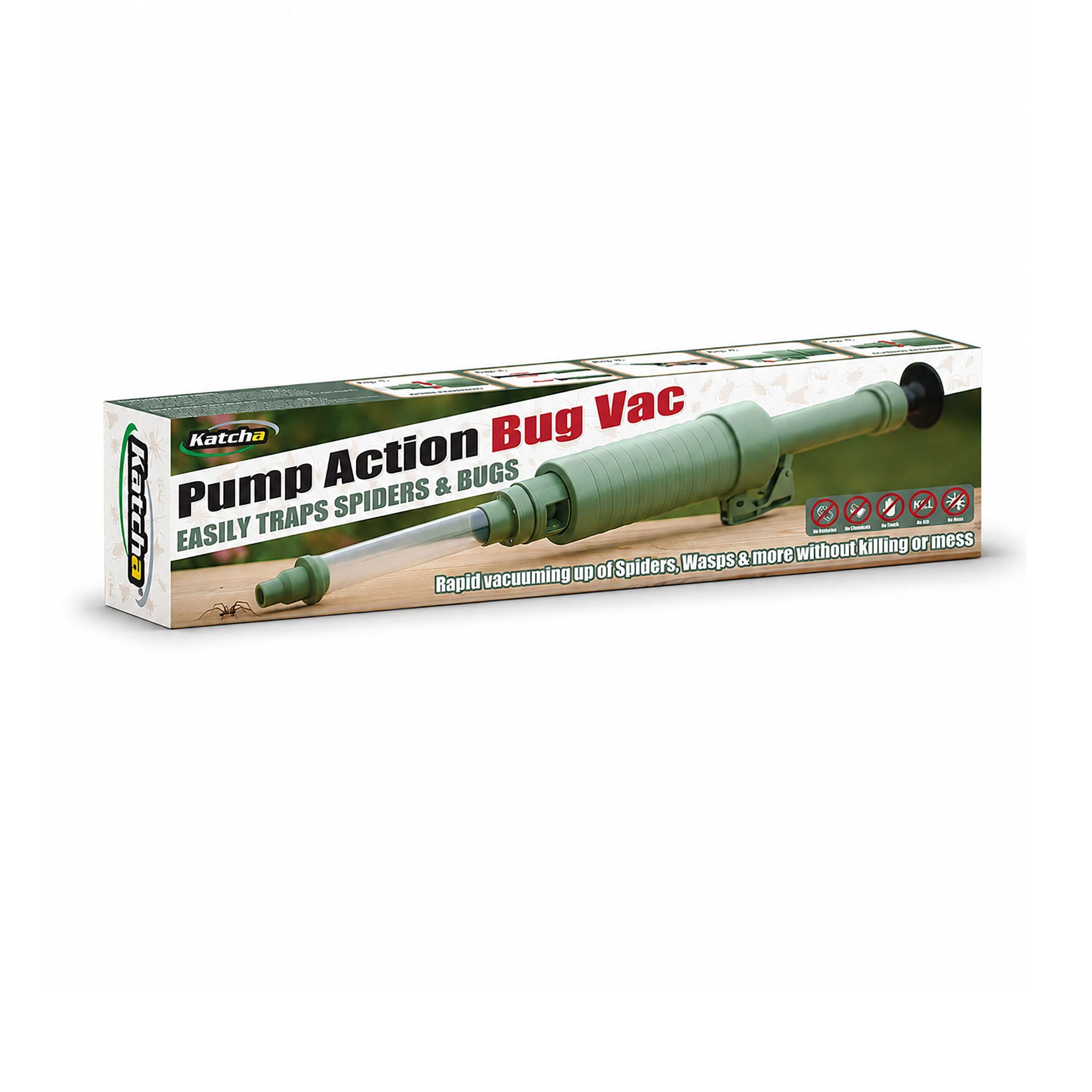 Verpackung des Katcha Pump Action Bug Vac mit Abbildung des Insektenfängers