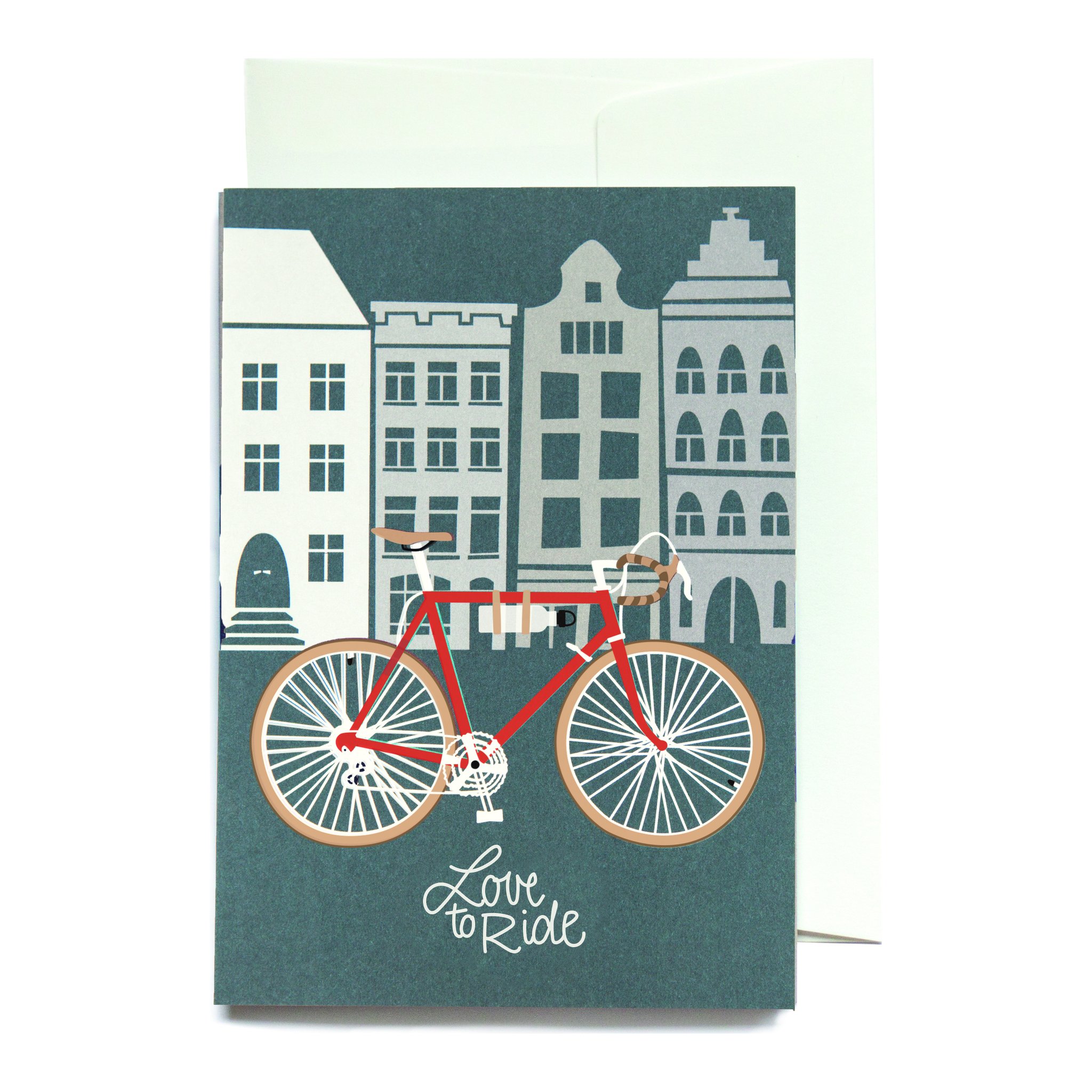 Grusskarte Love To Ride, hellere Fassung des Stadtmotivs