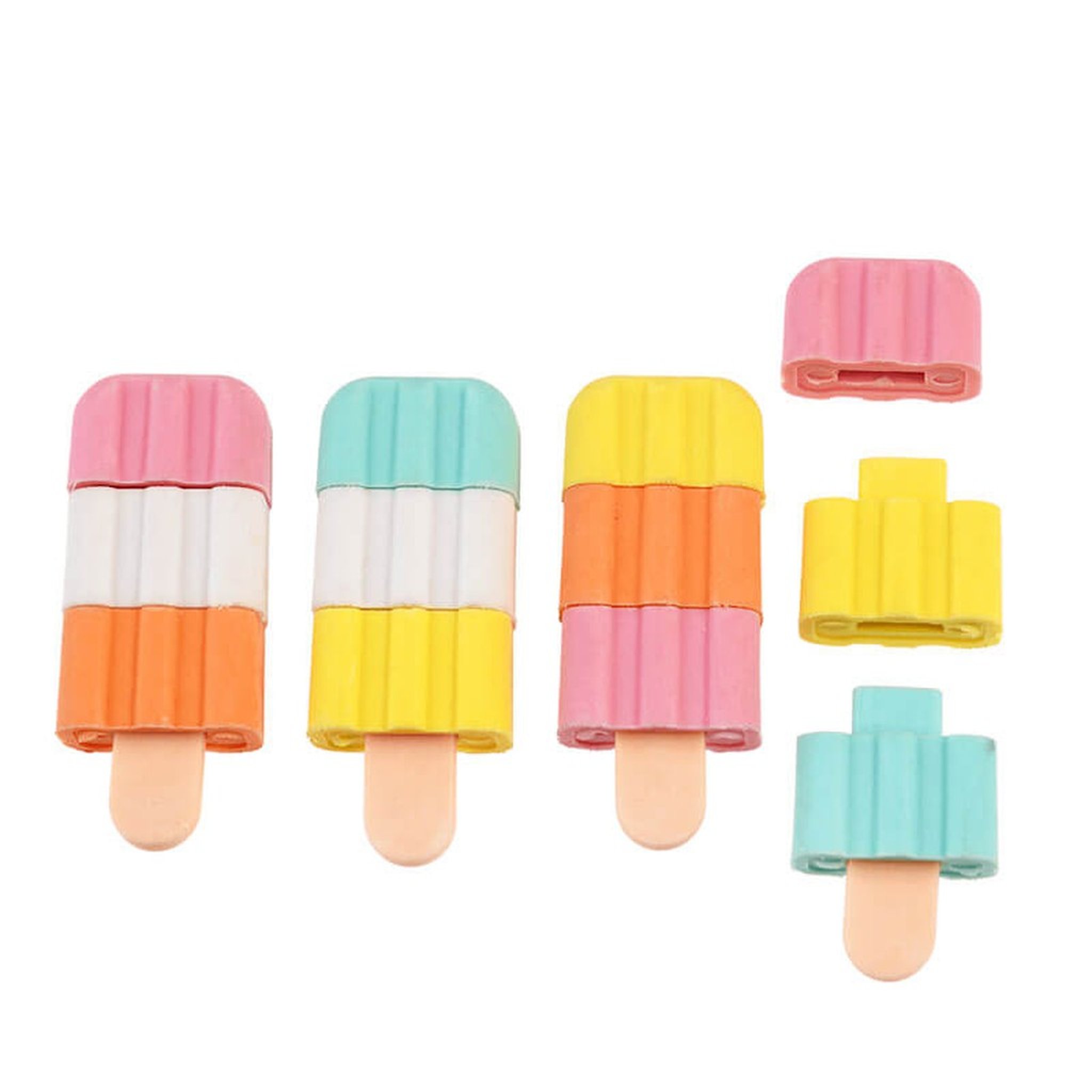 The four ice lolly erasers with detachable parts, cut out