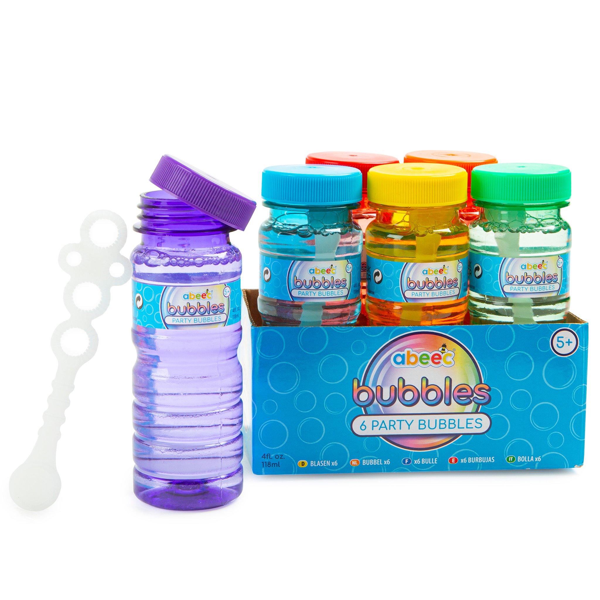 abeec Seifenblasen 6er-Pack in der Verpackung mit Blasstab