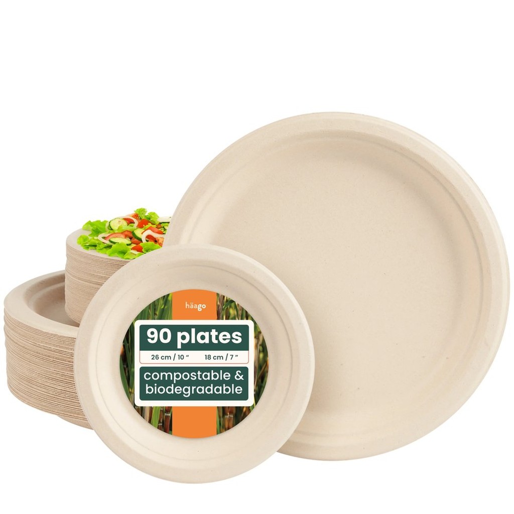Einwegteller aus Zuckerrohr 90 Stück biologisch abbaubar