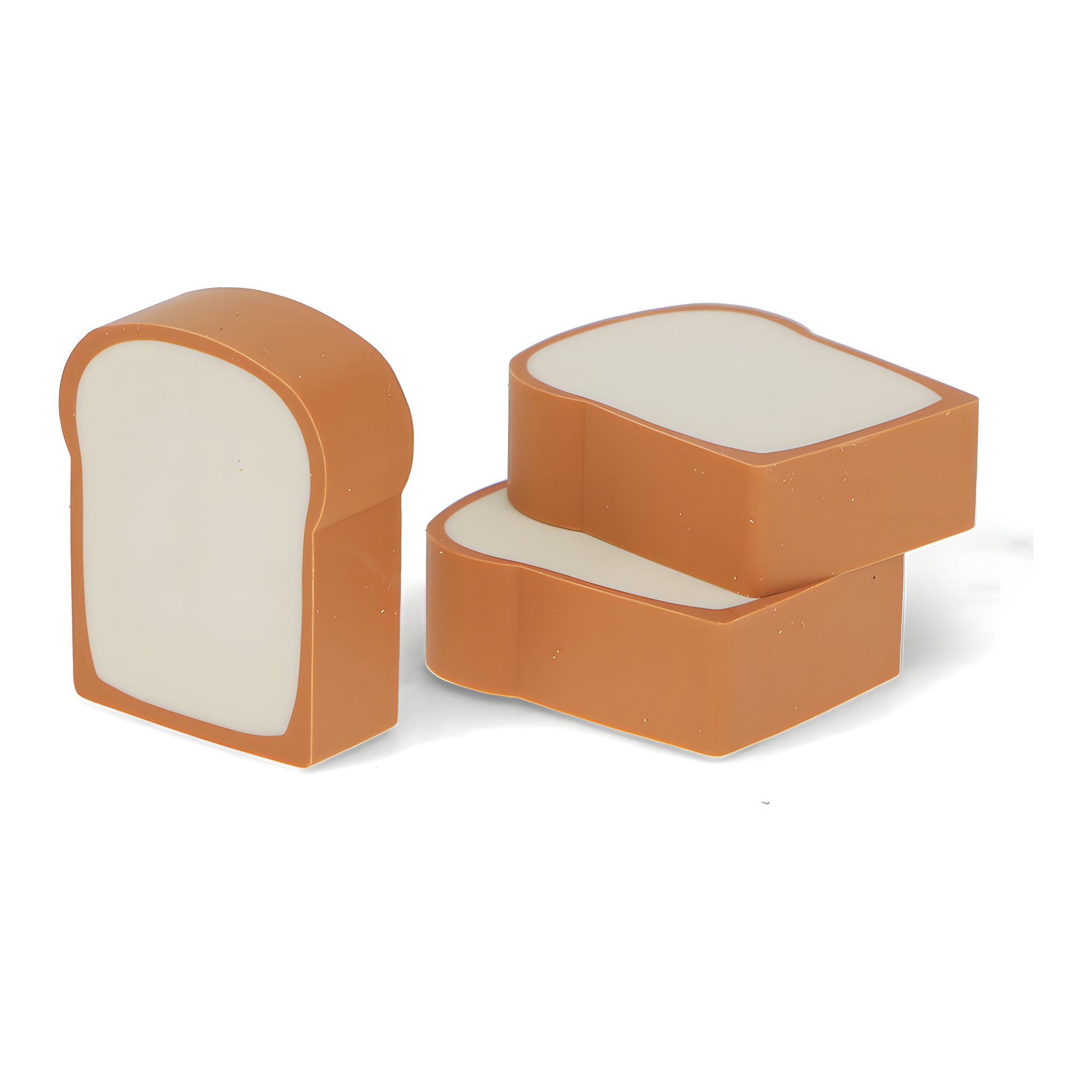 Drei Radiergummis in Form von Toastbrotscheiben