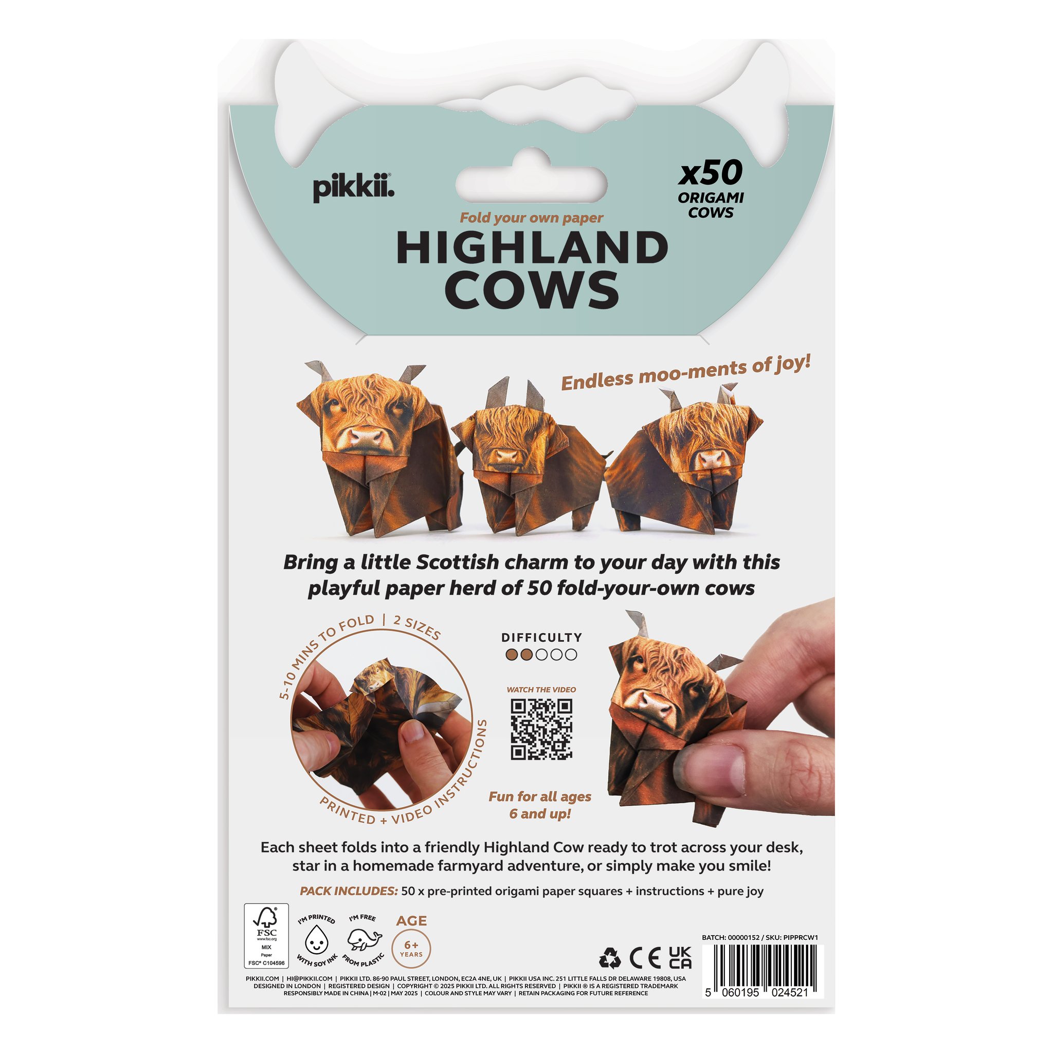 Paper Highland Cows origami set – packaging back