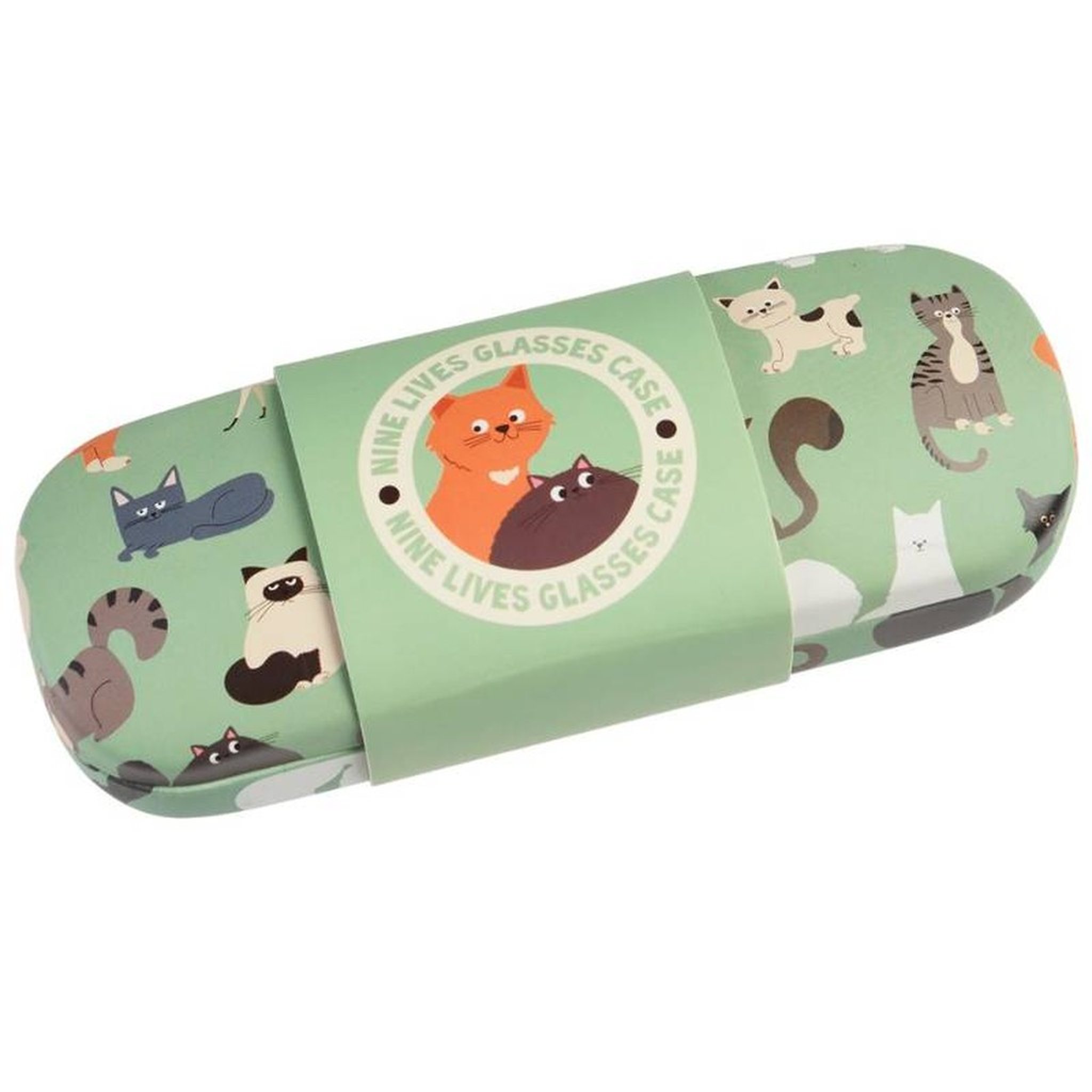 Astuccio Nine Lives chiuso con motivi gatto e fascetta