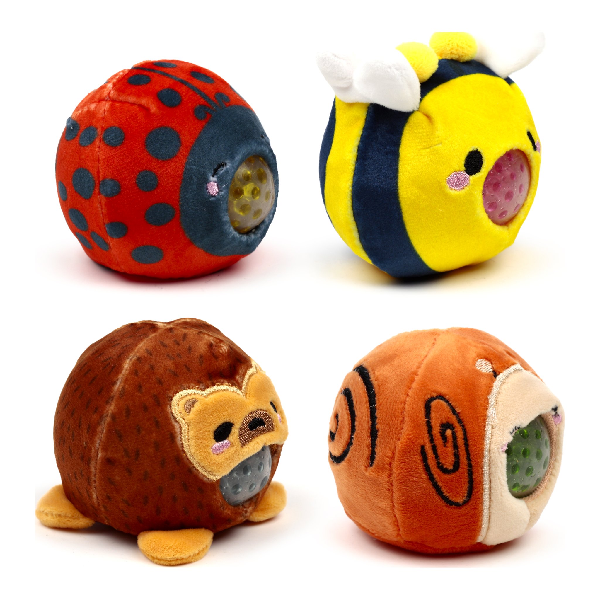 Les quatre balles anti-stress amis du jardin Adoramals cote a cote