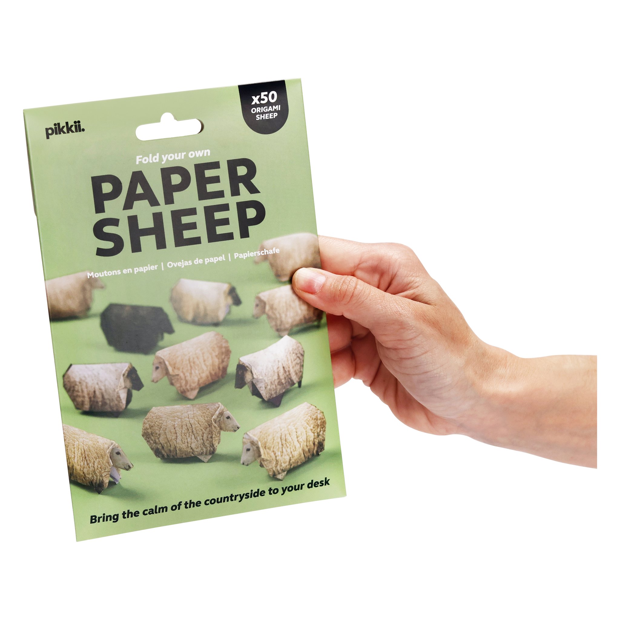 Paper Sheep origami set – packaging held in hand