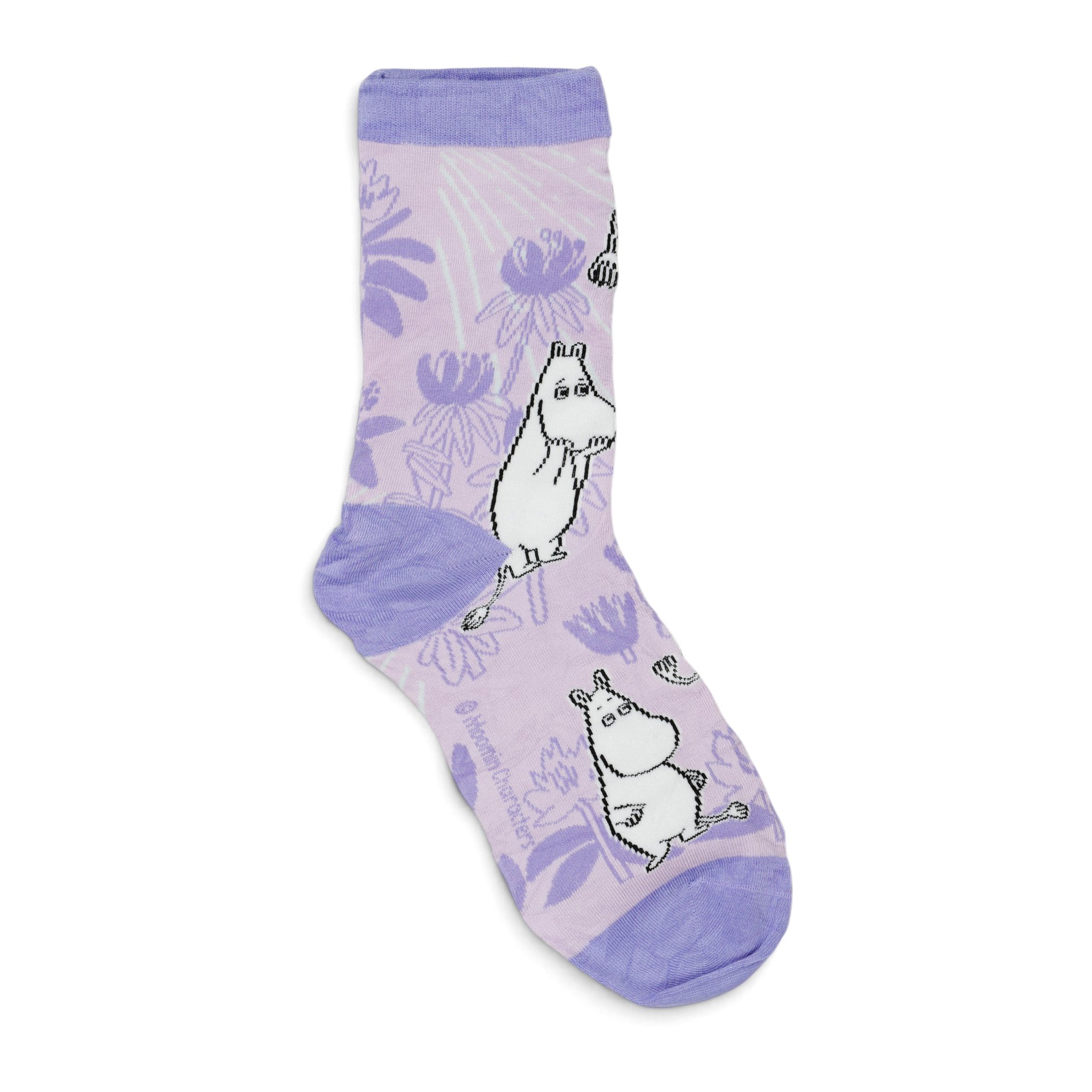 Lila Socke mit Mumin am Knöchel