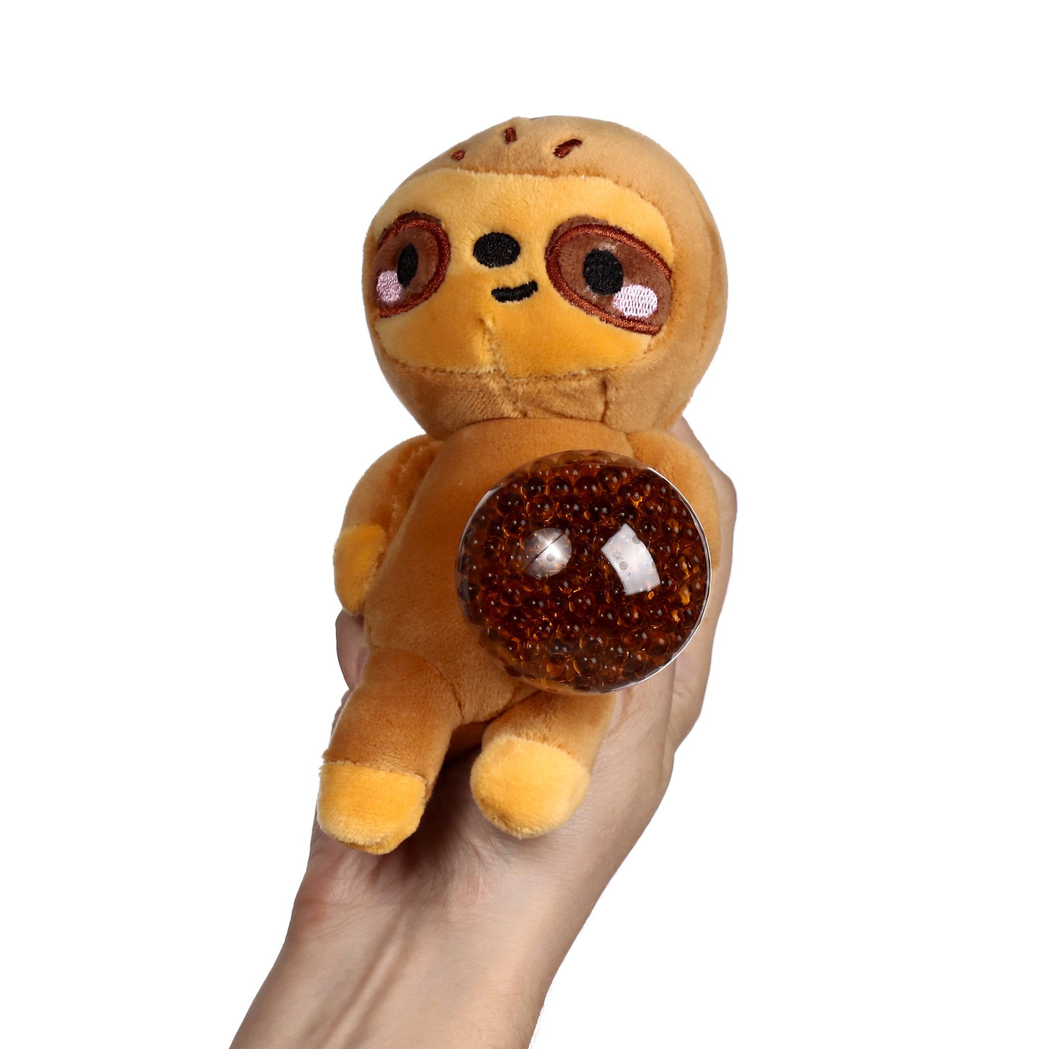 Faultier-Plueschstressball in der Hand