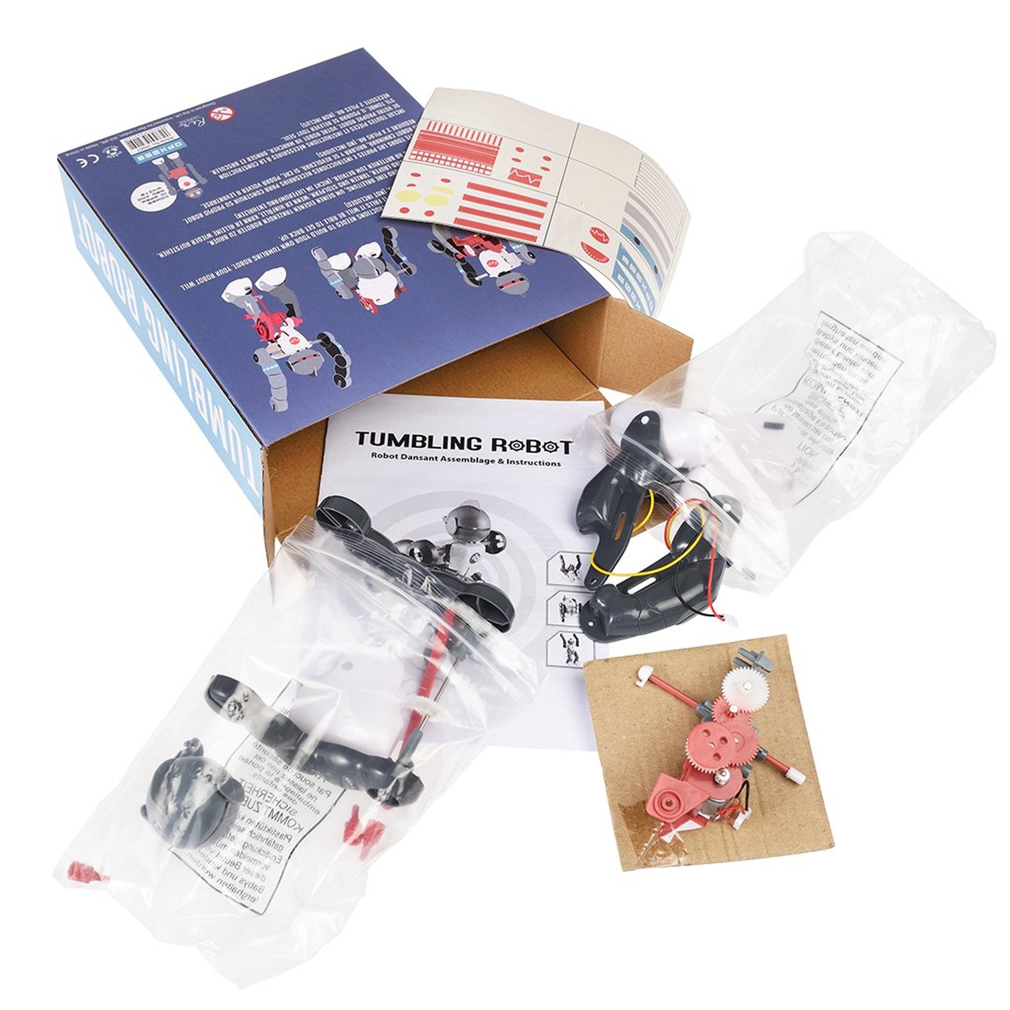 Contenu du kit robot : pièces en sachets, moteur et notice