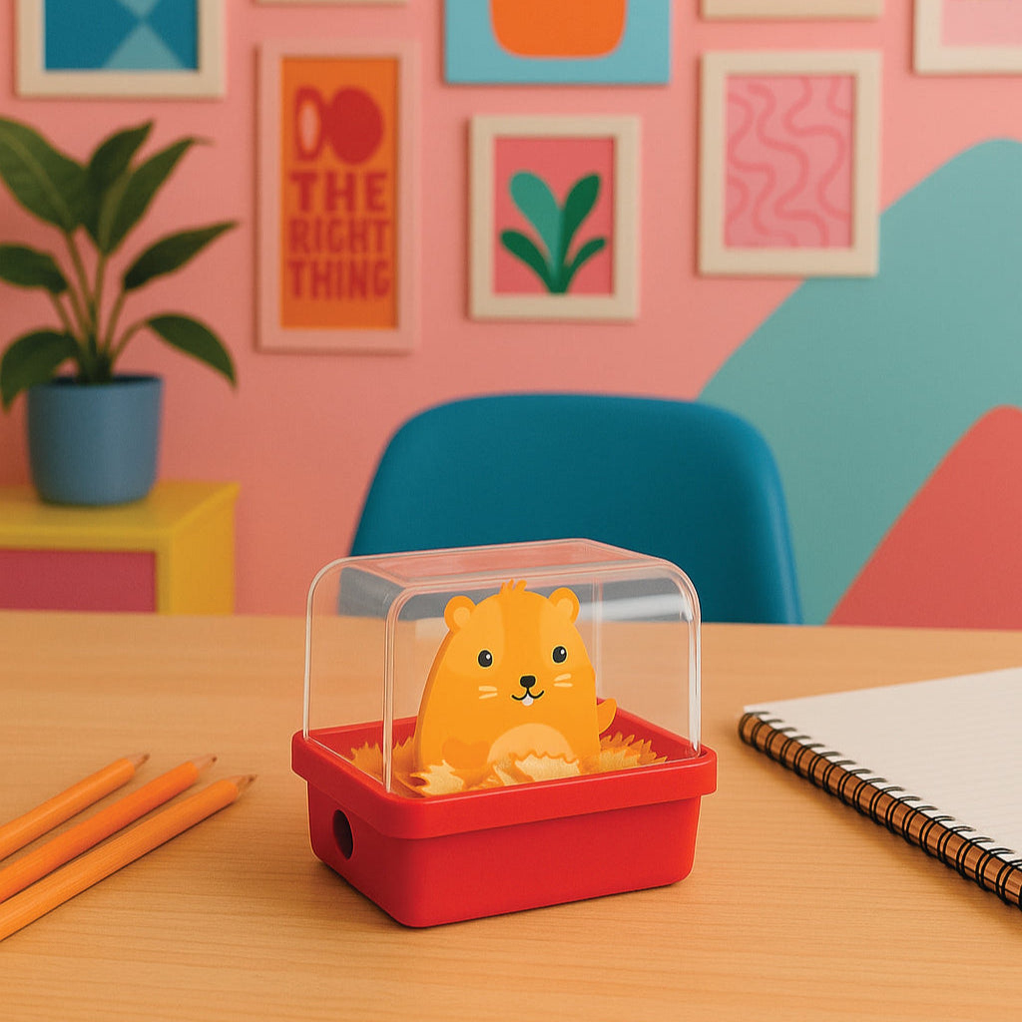 Hamster Anspitzer Lifestyle-Bild auf dem Schreibtisch