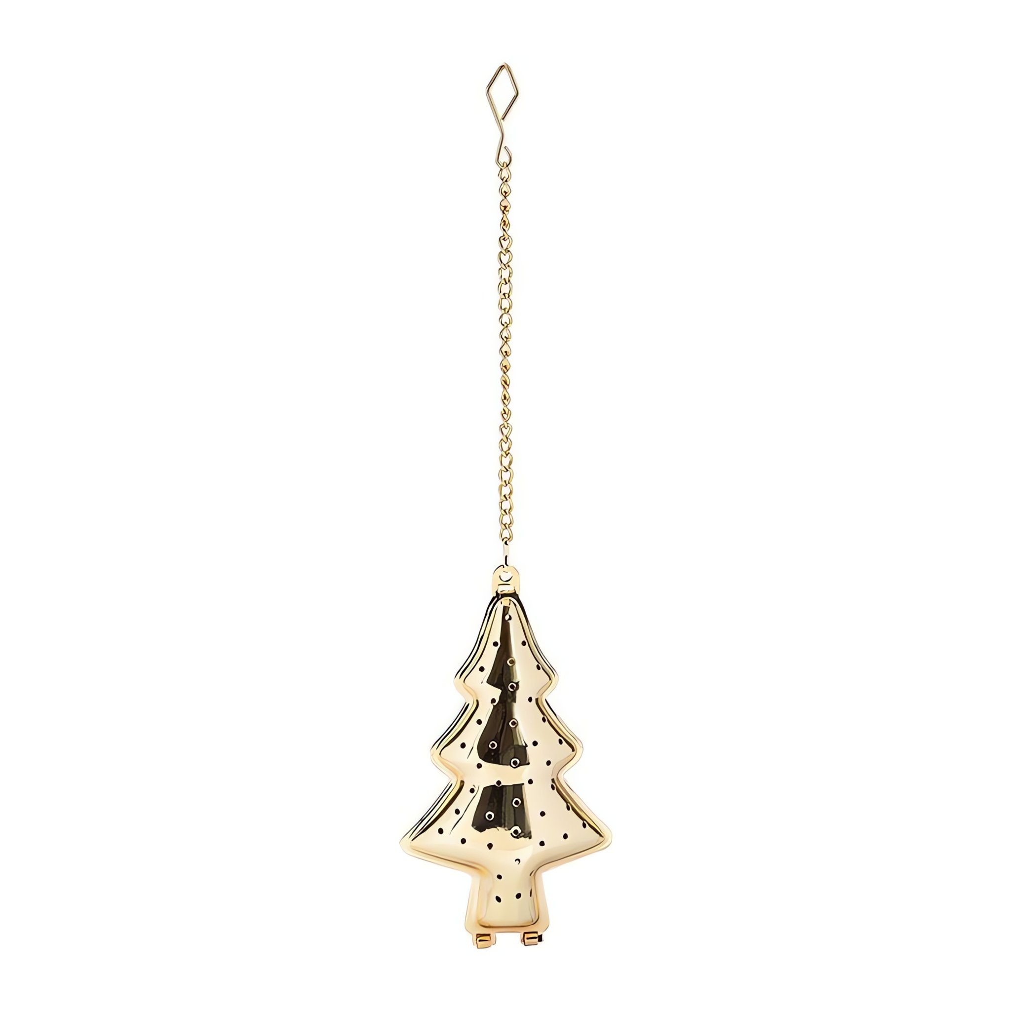 Goldenes Tee-Ei in Tannenbaumform mit feiner Kette und Anhänger