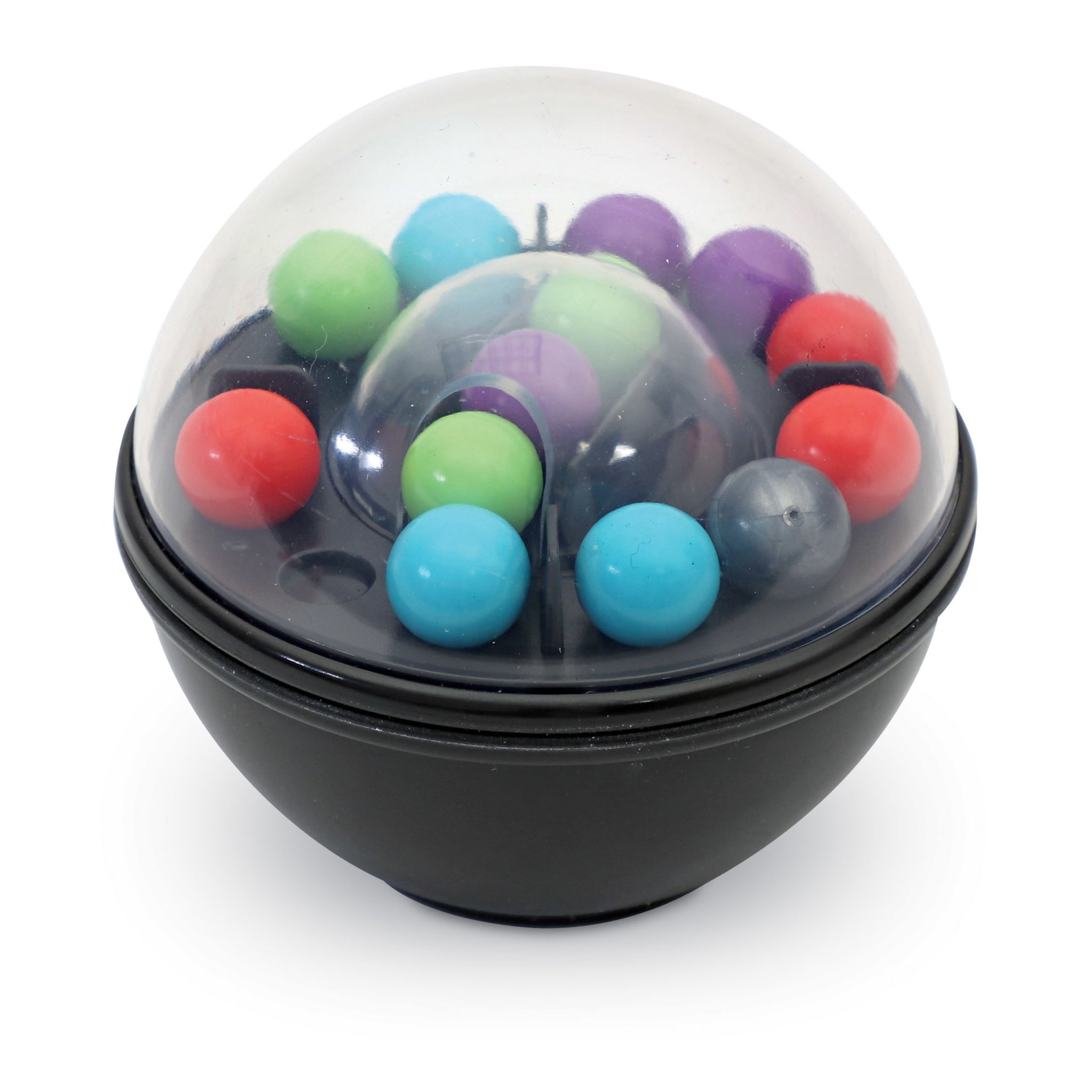 Scramboozle Puzzle-Ball von schräg oben, die Murmeln liegen in den Vertiefungen